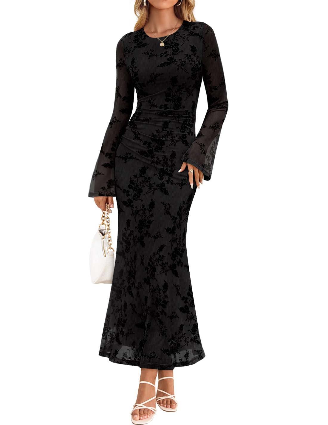 Luxuii Floral Bodycon Ruched Mesh Wedding Cocktail Dresses