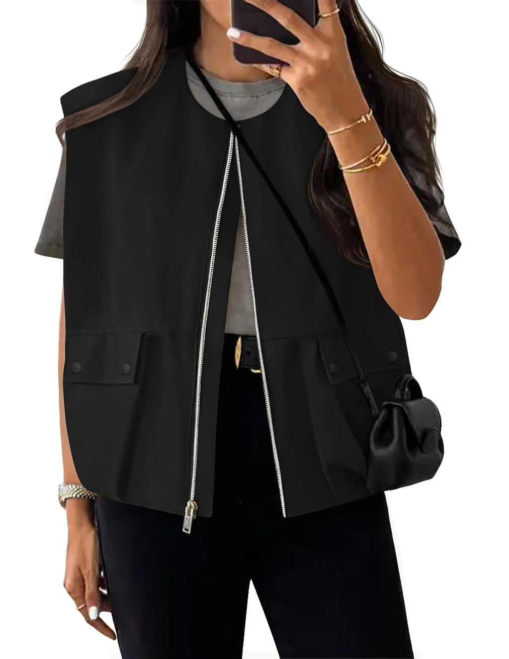 Luxuii Lightweight Cargo Vest Thin Sleeveless Zipper Up Jackets