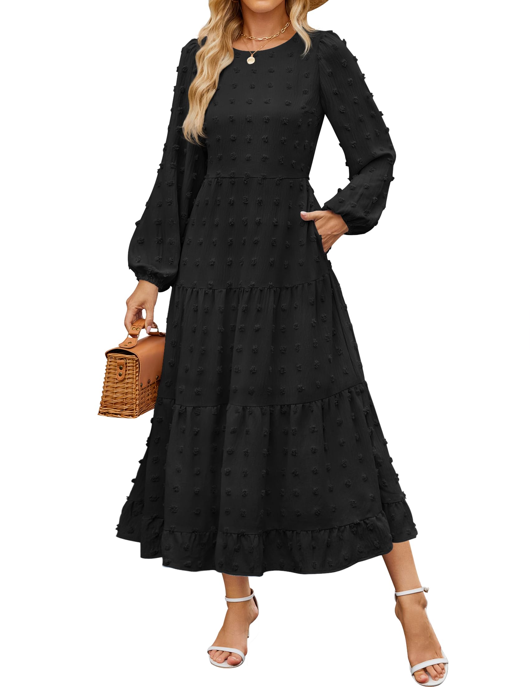 Luxuii Swiss Dot Tiered Flowy A Line Wedding Guest Dress