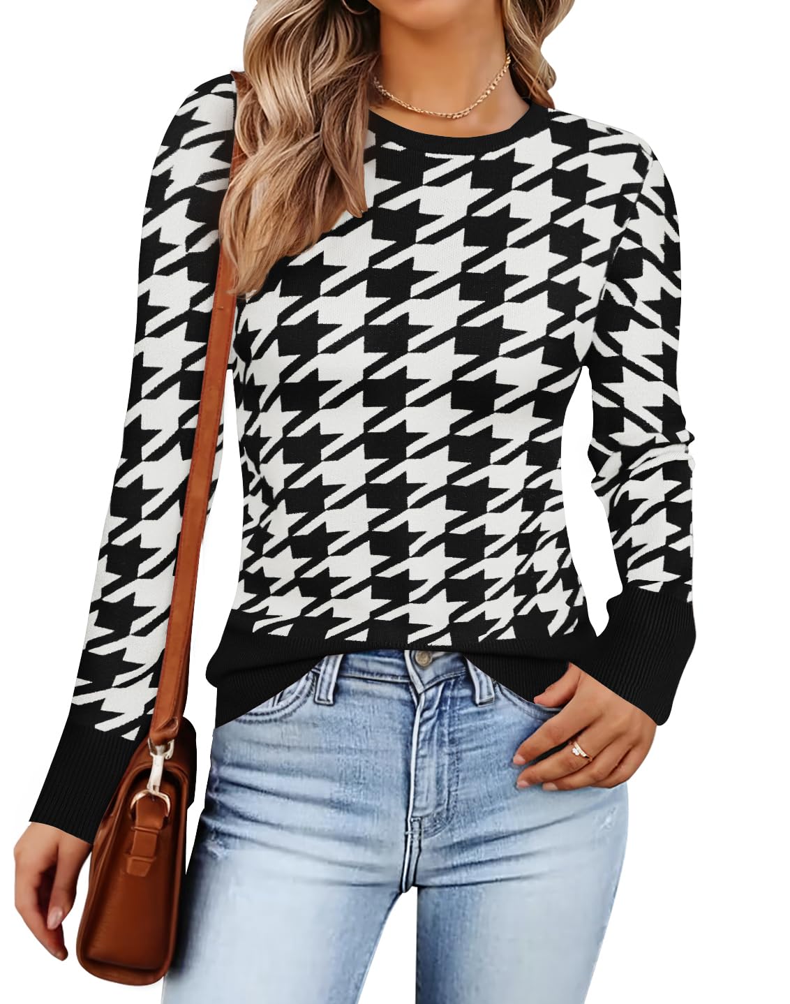 Luxuii Crewneck Color Block Knit Slim Fitted Pullover Tops