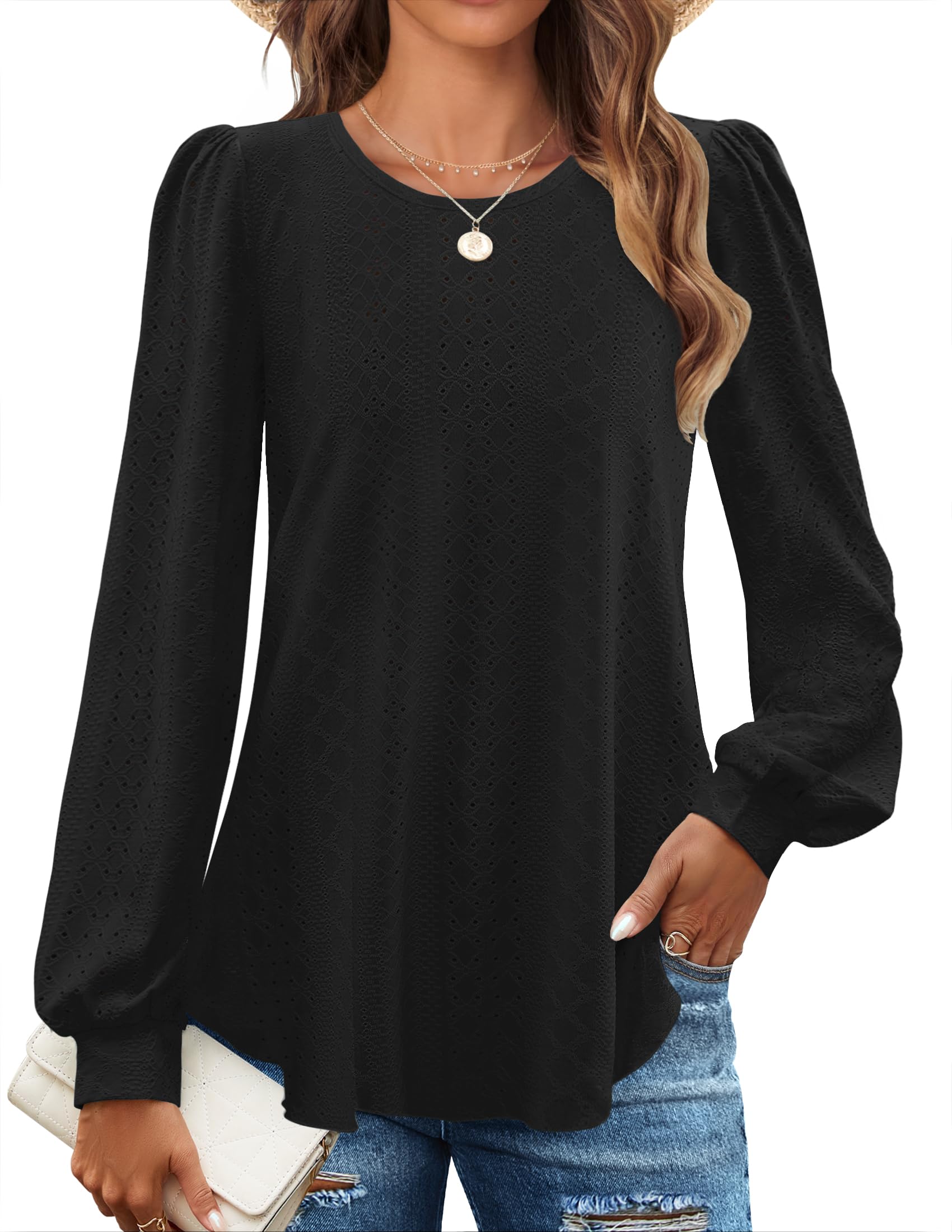 Luxuii Crew Neck Fall Shirts Casual Loose Blouses Tops