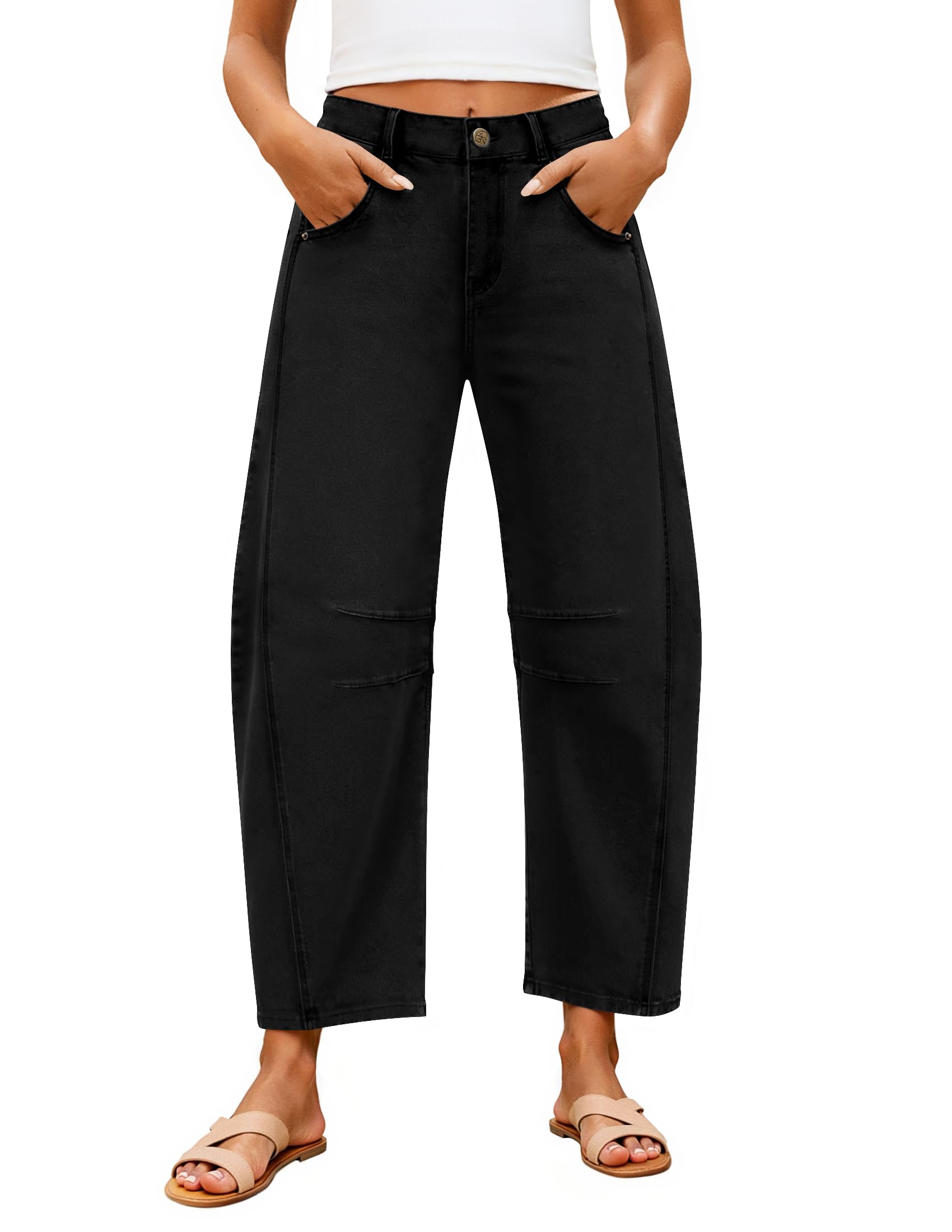 ZISICA High Waisted Wide Leg Stretchy Baggy Ankle Denim Pants