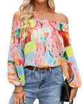 Luxuii Off Shoulder Floral Chiffon Loose Dressy Blouses