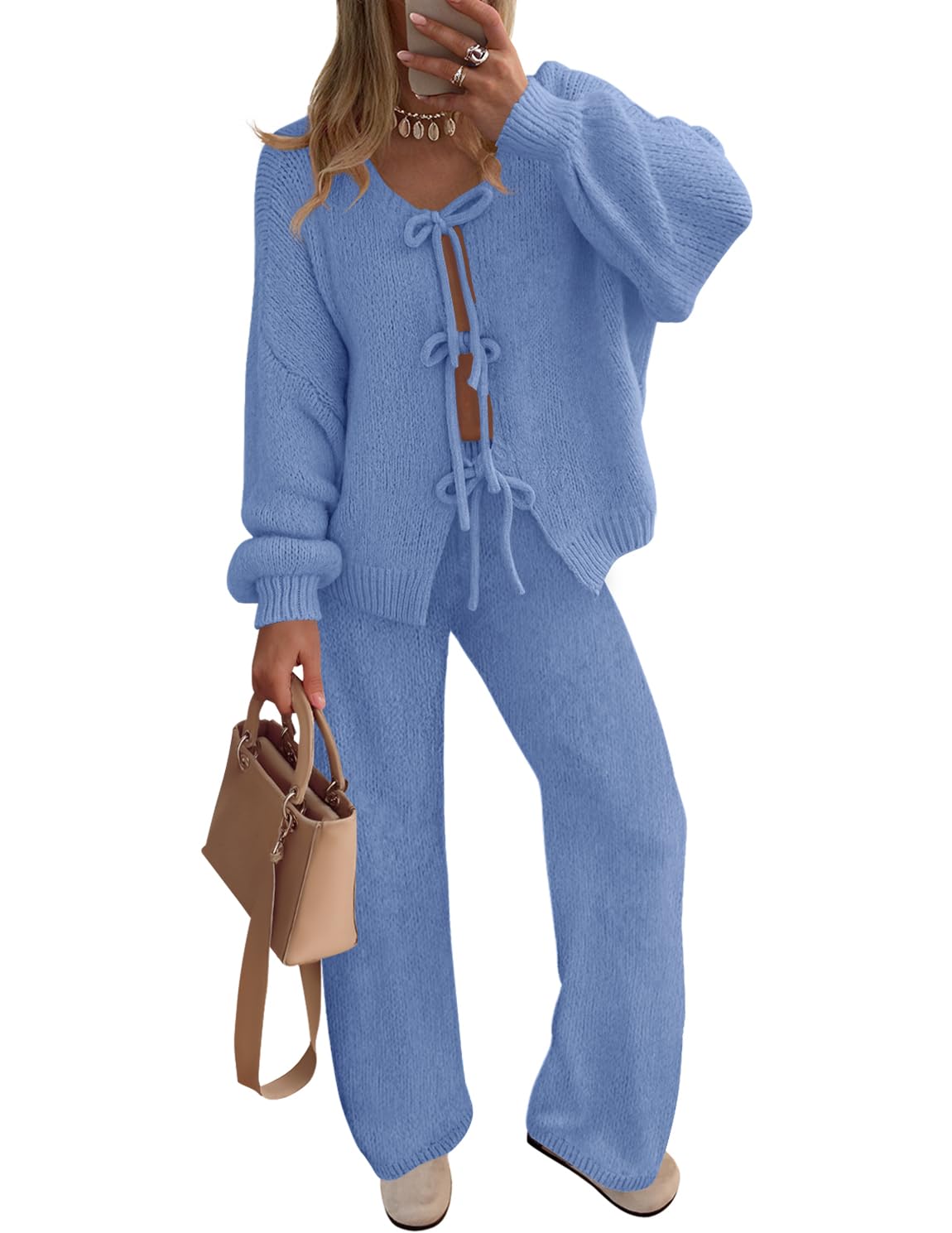 Luxuii Lounge Pajama Sets Cardigans Wide Leg Pants Matching Clothes
