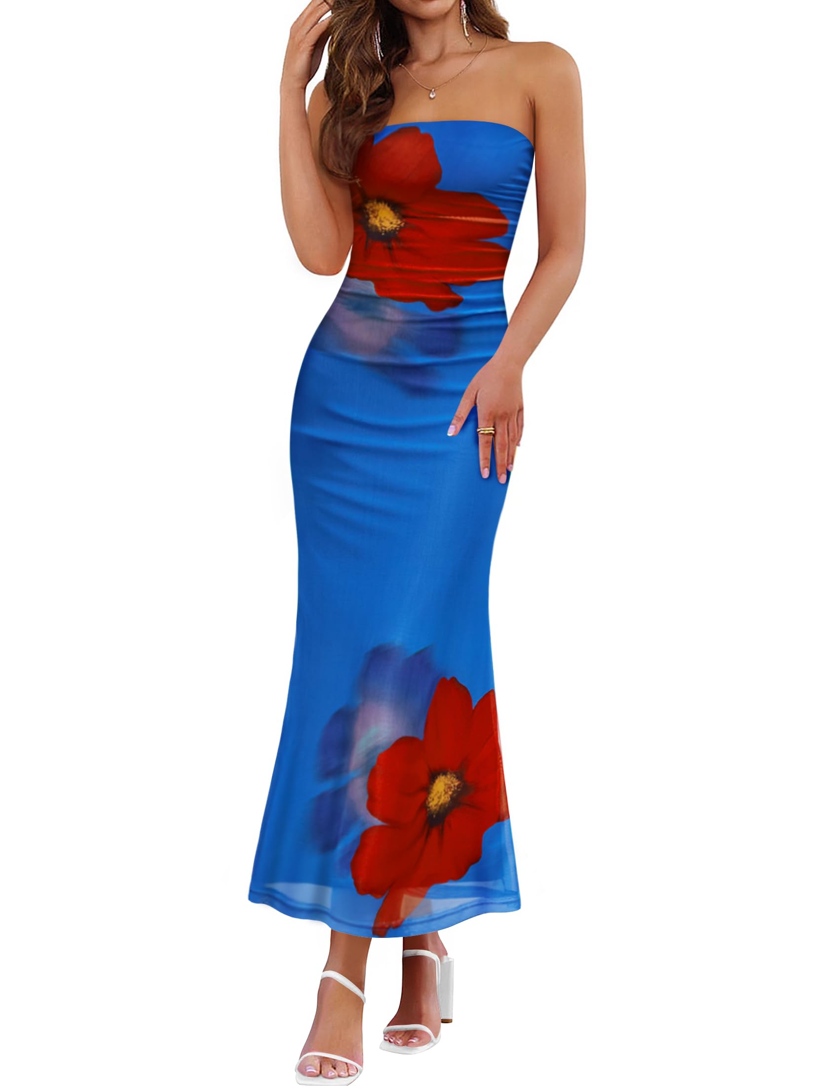 Luxuii Boho Floral Strapless Off Shoulder Bodycon Dresses