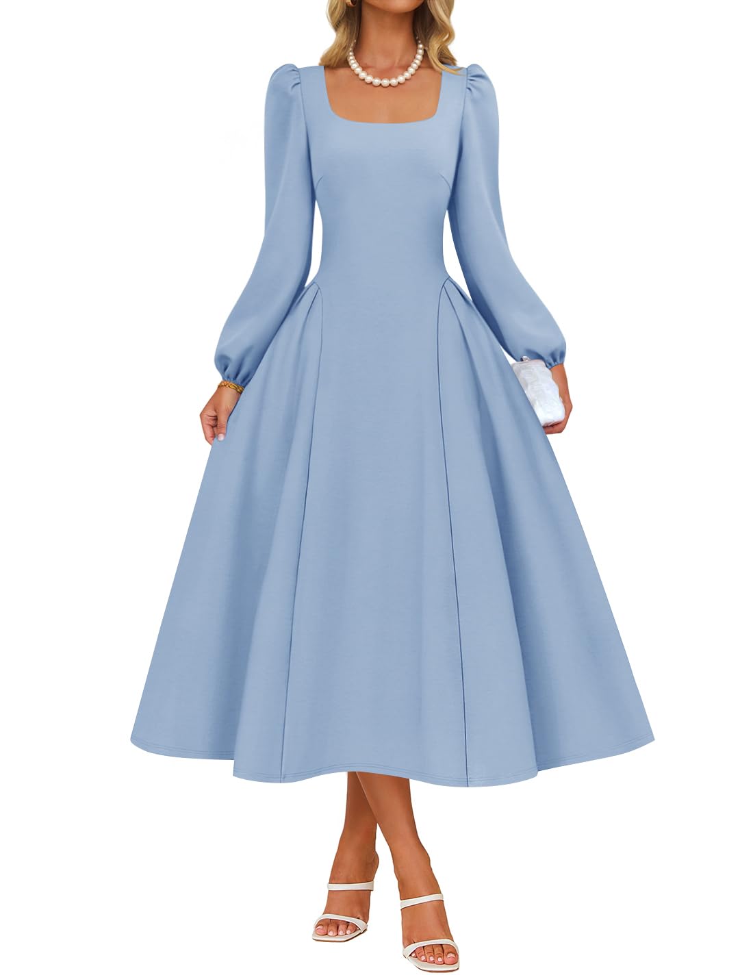 Luxuii Fall Square Neck Swing A Line Wedding Guest Evening Prom Dress