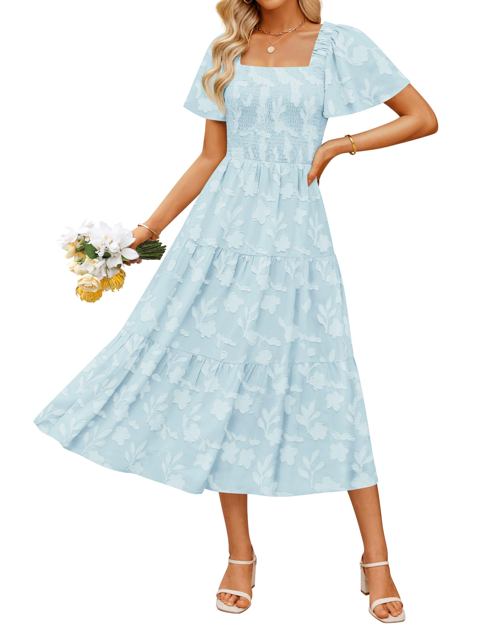 Luxuii Boho Floral Square Neck Flowy Beach Vacation Long Dress