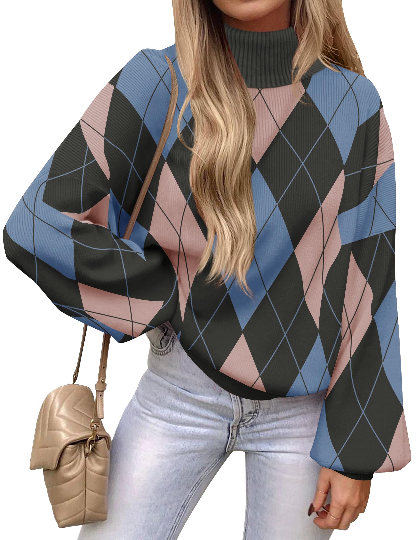 Luxuii Turtleneck Long Sleeve Ribbed Knit Loose Pullover Tops