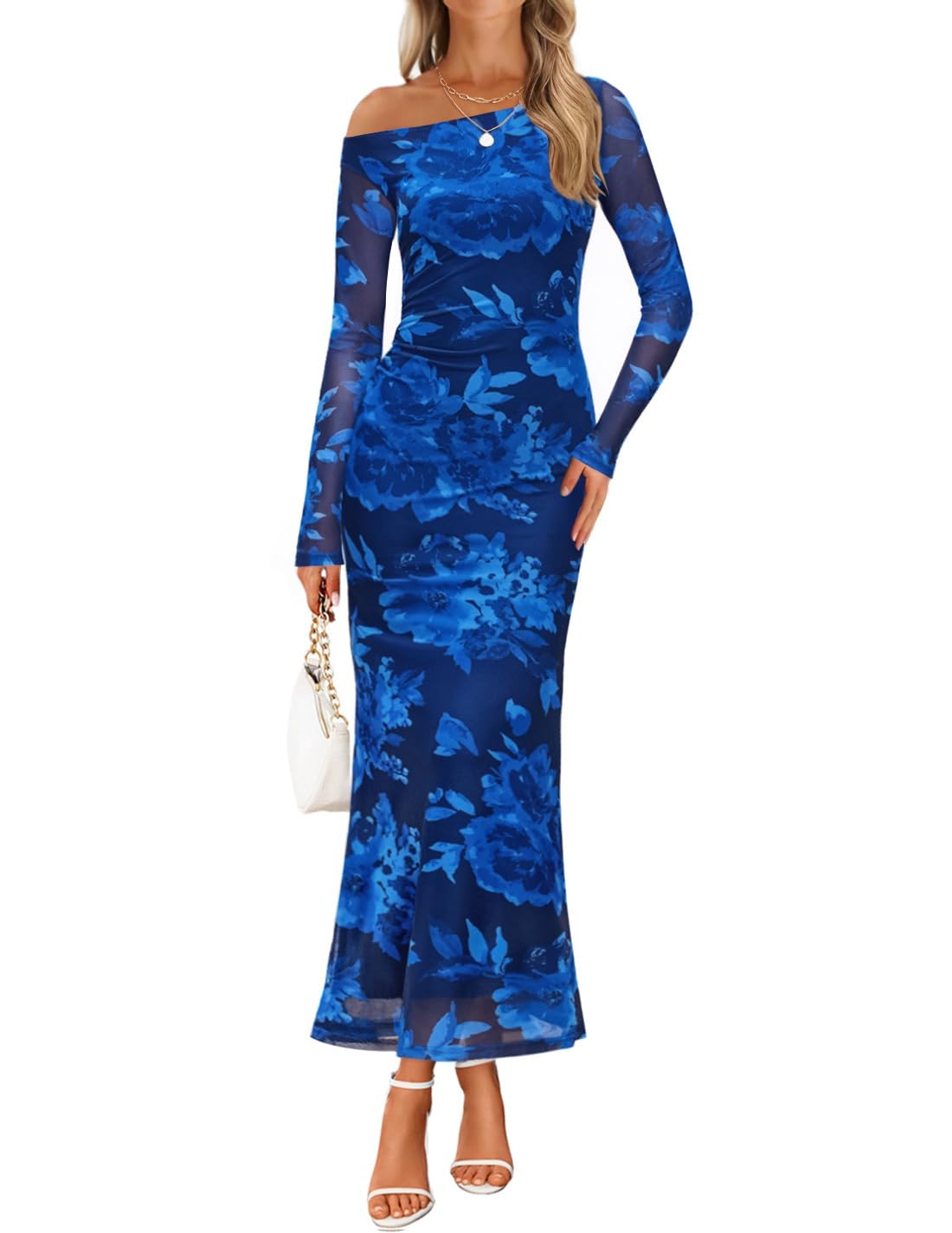 Luxuii Fall Off Shoulder Bodycon Ruched Mesh Cocktail Wedding Dresses