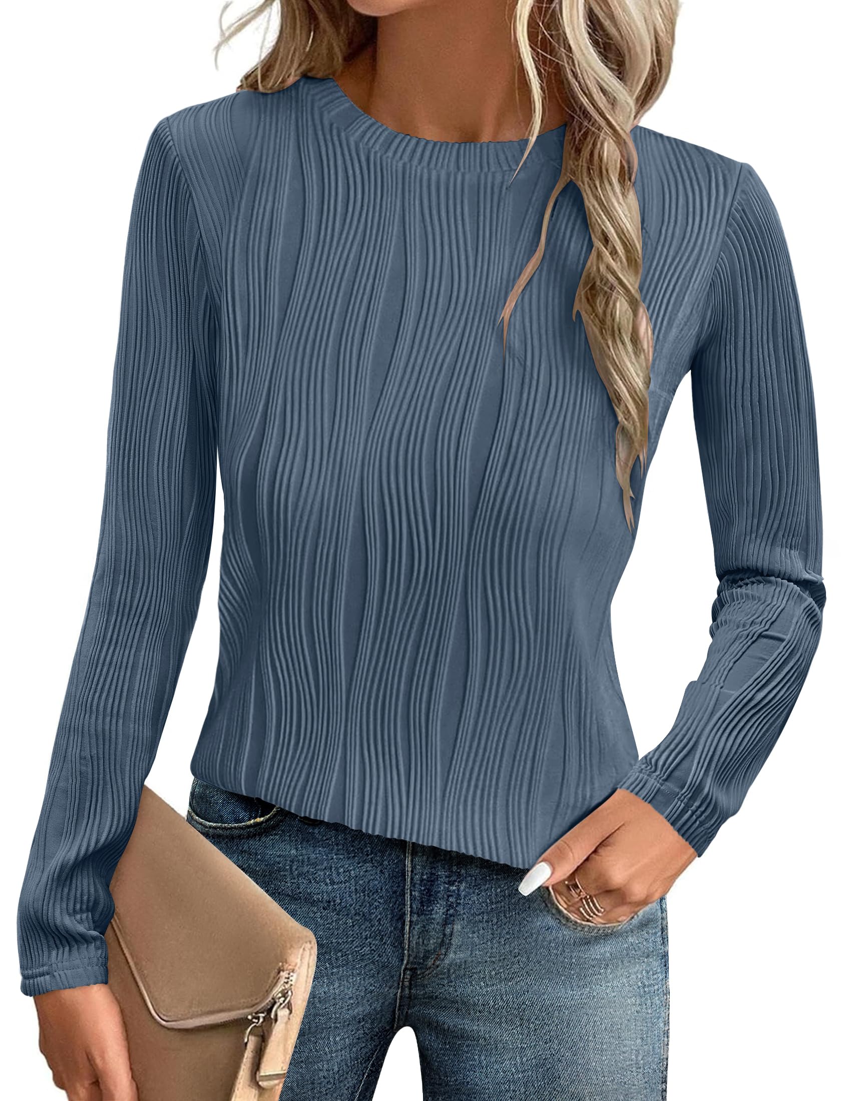 Luxuii Textured Shirts Slim fit Crewneck Trendy Knit Tops