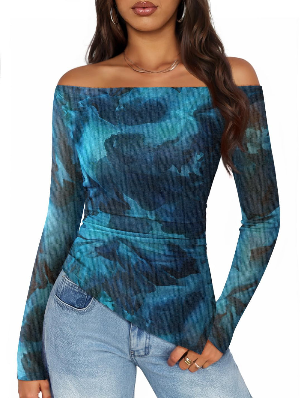 Luxuii Double Lined Sexy Long Sleeve Going Out Tops Floral Mesh Shirts