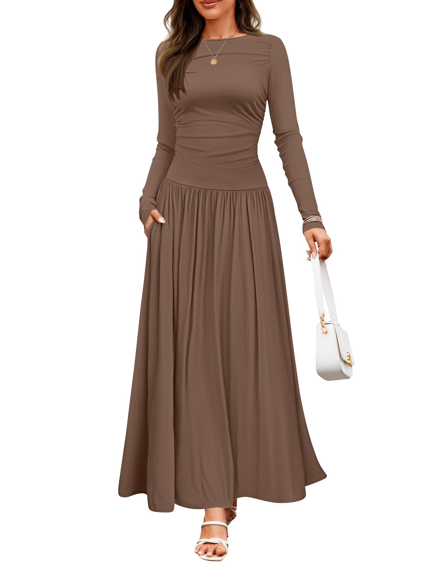 Luxuii Fall Crewneck Knit Slim Swing Pleated Dresses
