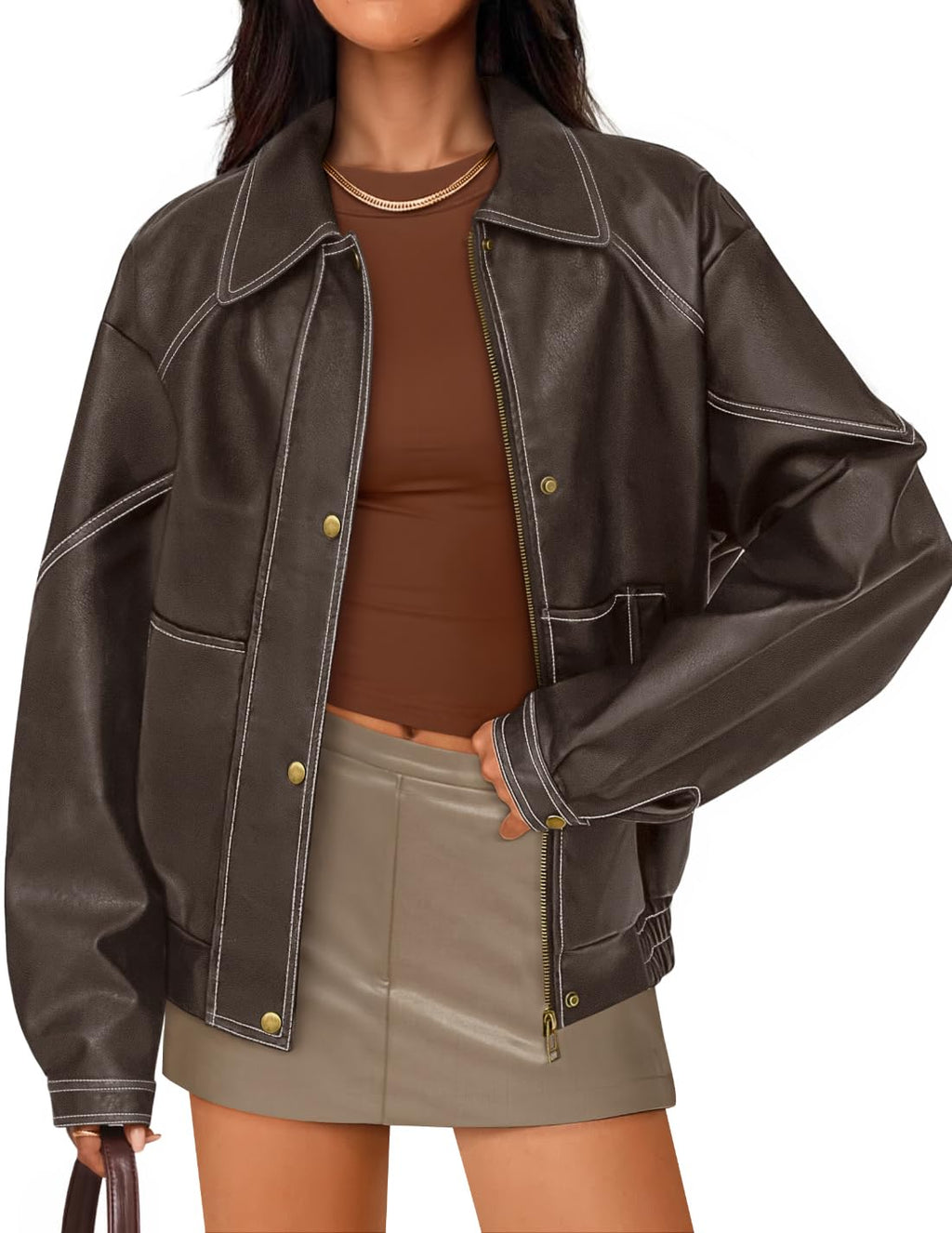 Luxuii Faux Leather Jacket Oversized Zipper Motorcycle Coats