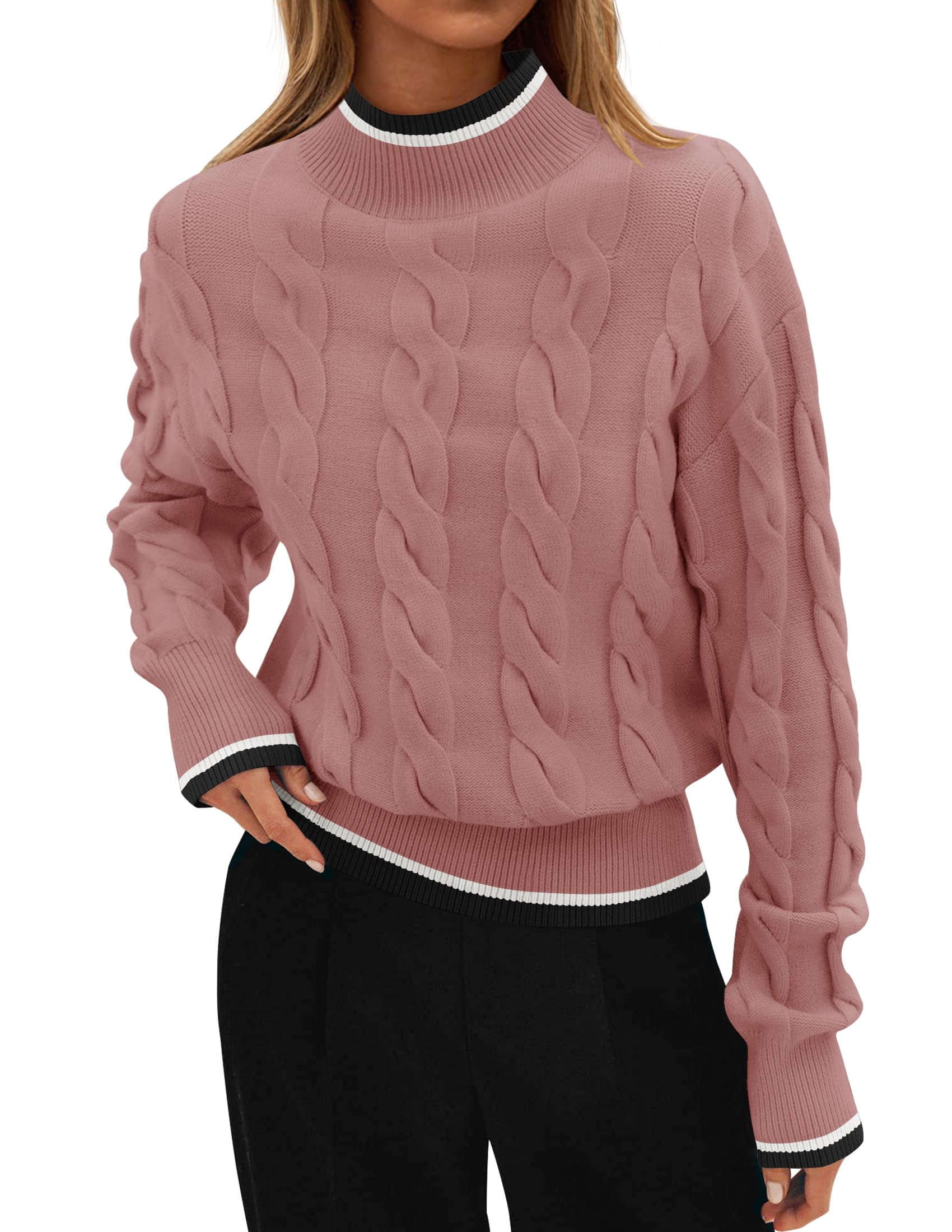 Luxuii Cable Knit Contrast Color Chunky Pullover Sweater