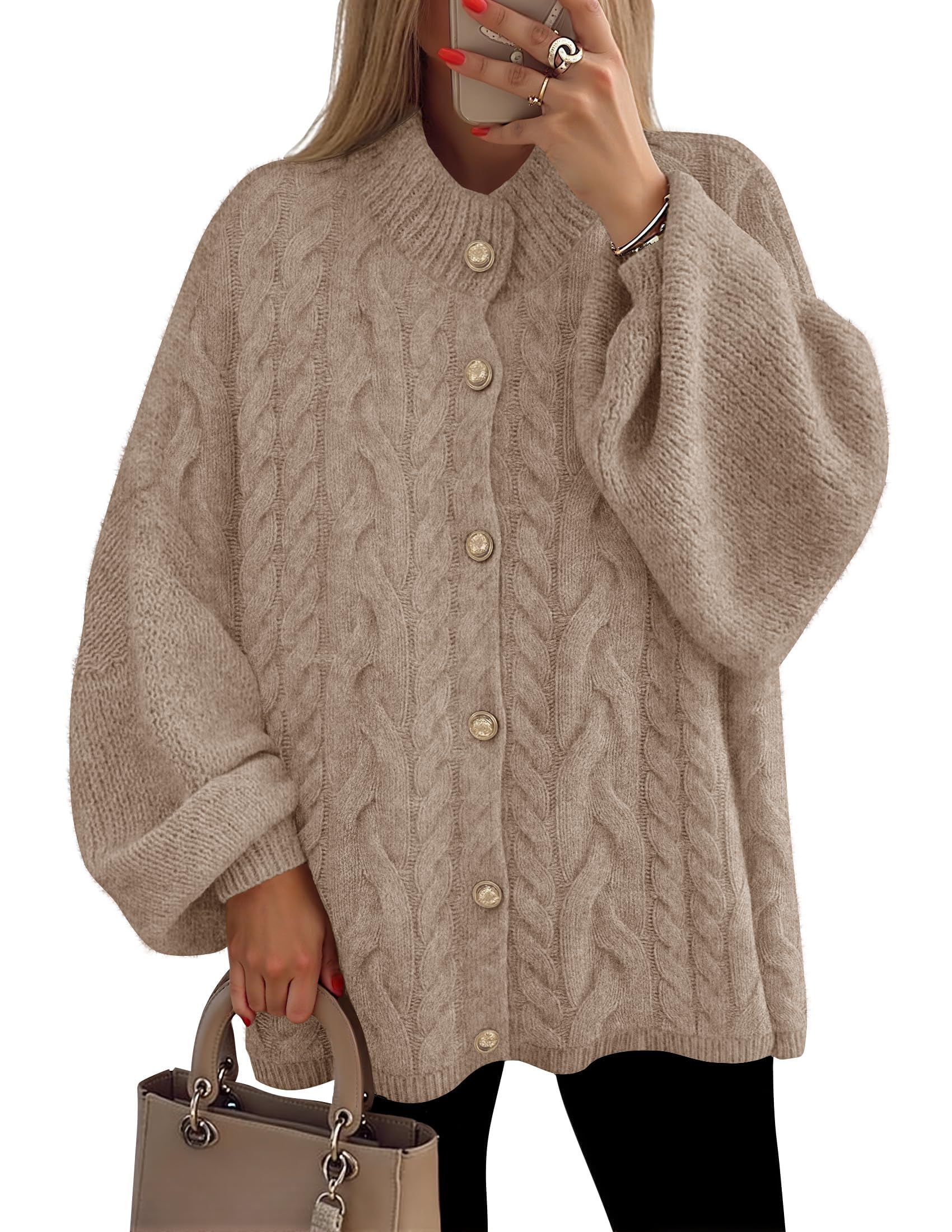 Luxuii Button Down Oversized Soft Knit Winter Coats Trendy Outerwear