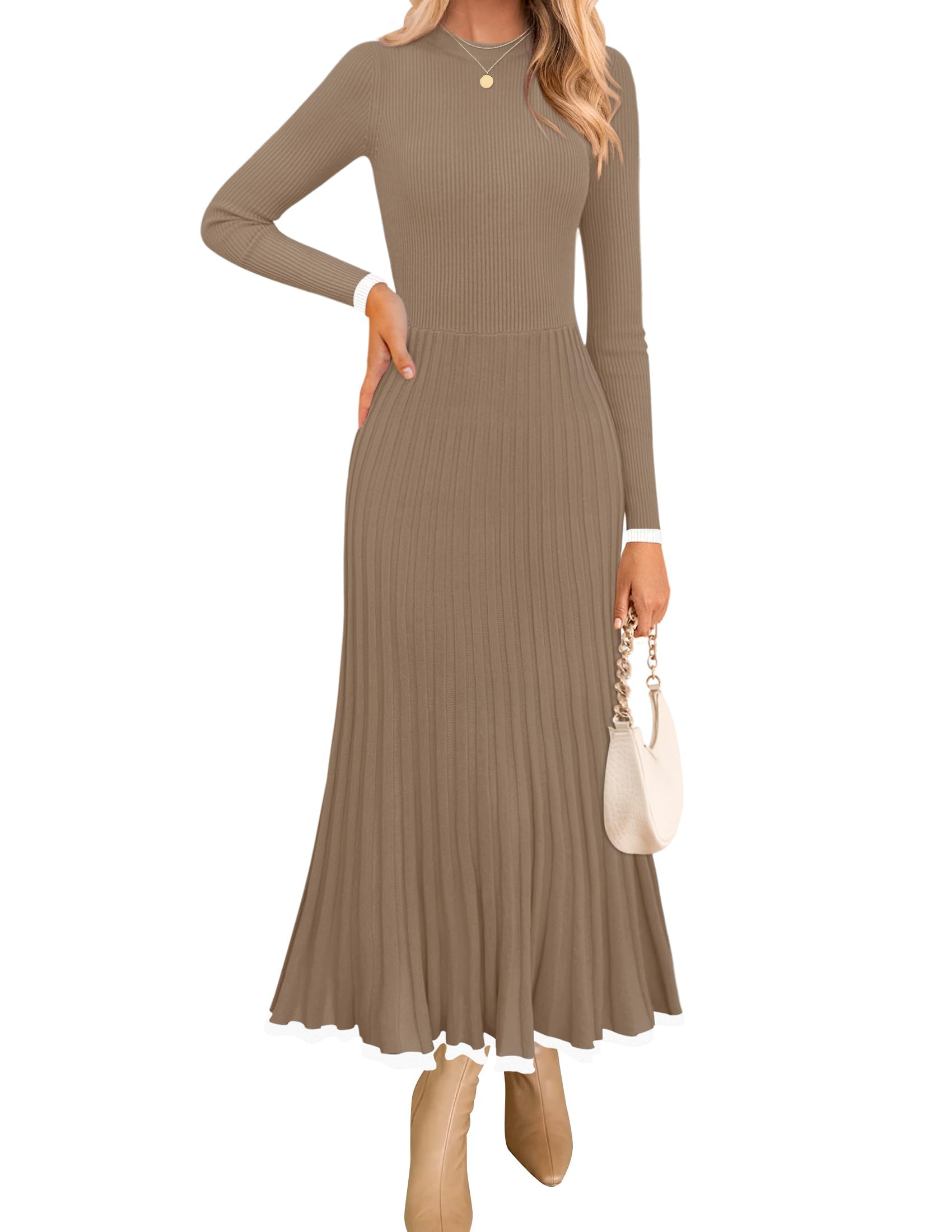 Luxuii Crewneck Ribbed Knit Pleated A-Line Wedding Dresses