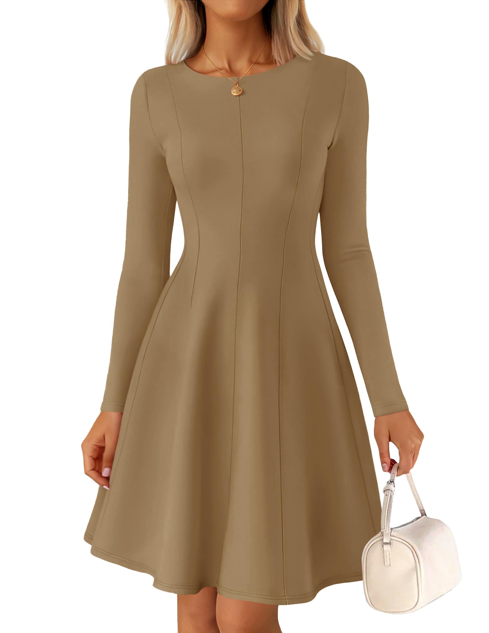 Luxuii Fall Crewneck Pleated Babydoll A Line Flowy Dresses