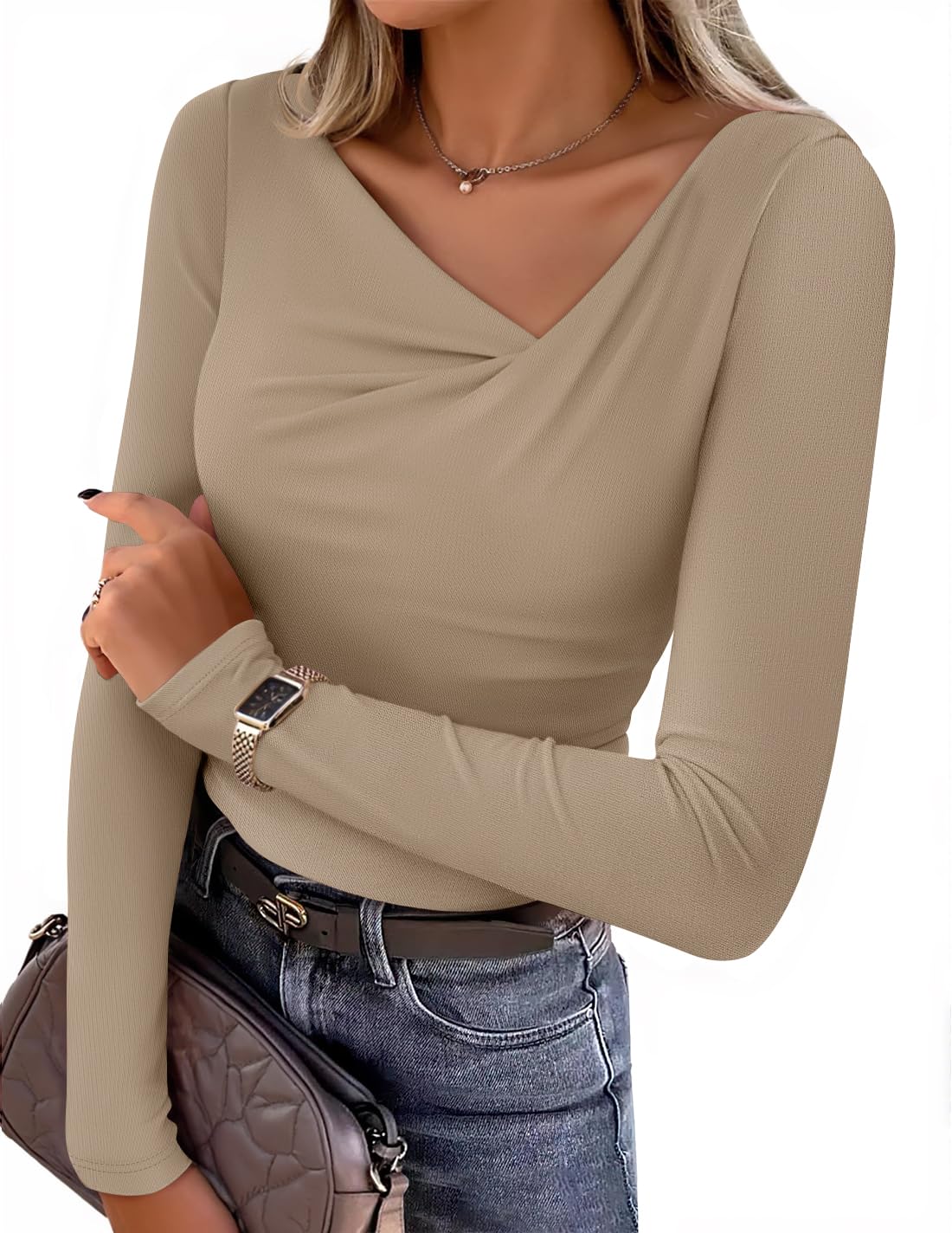 Luxuii Asymmetrical Neck Ruched Slim Fit Casual Tops