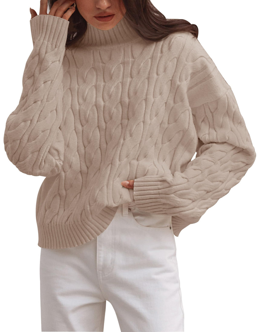 Luxuii Long Sleeve Mock Neck Solid Chunky Pullover Sweater