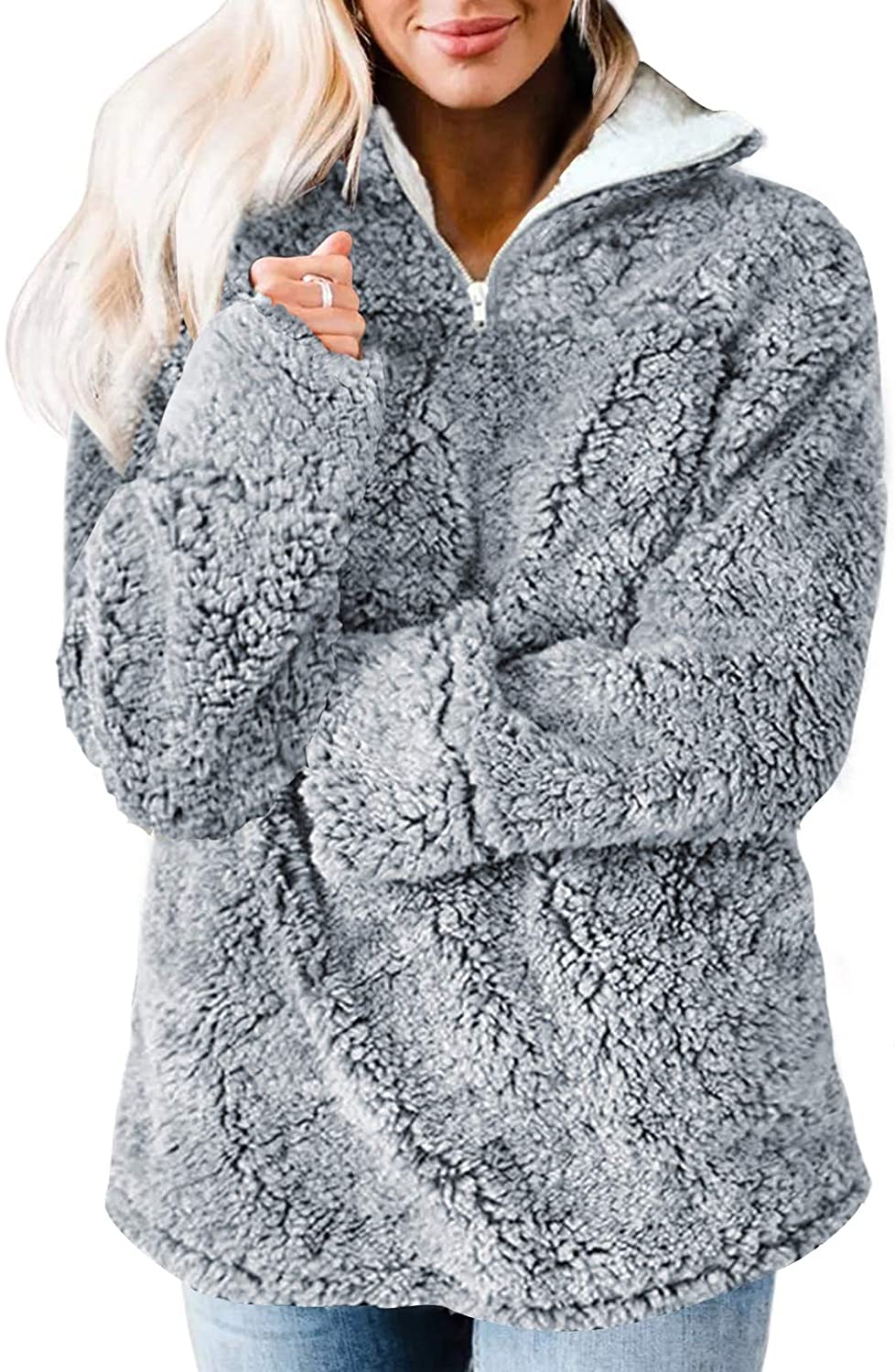 Luxuii Zipper Sherpa Fleece Sweatshirt Pullover