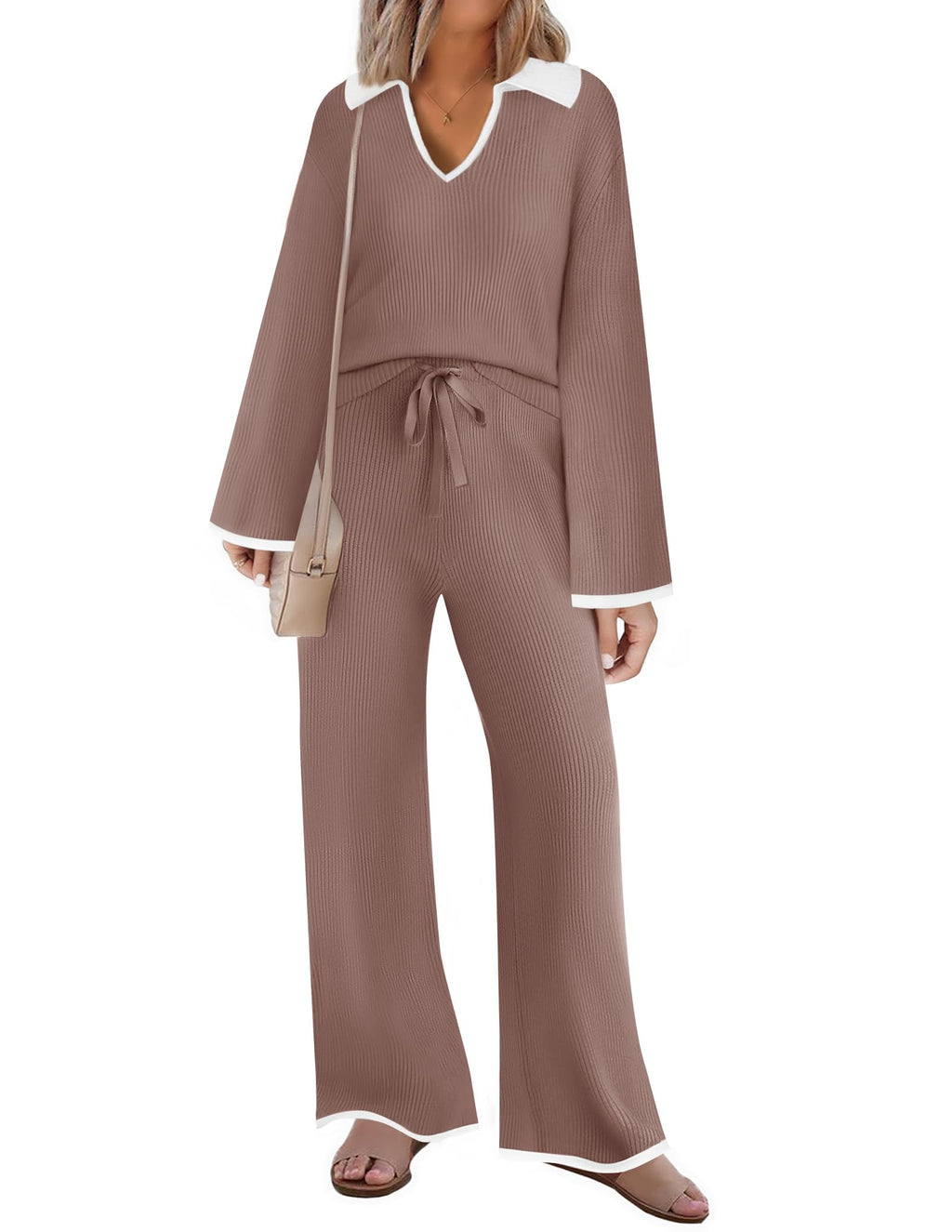 Luxuii Thin Sweater Oversized Knit Pullover Wide Leg Pants Outfits