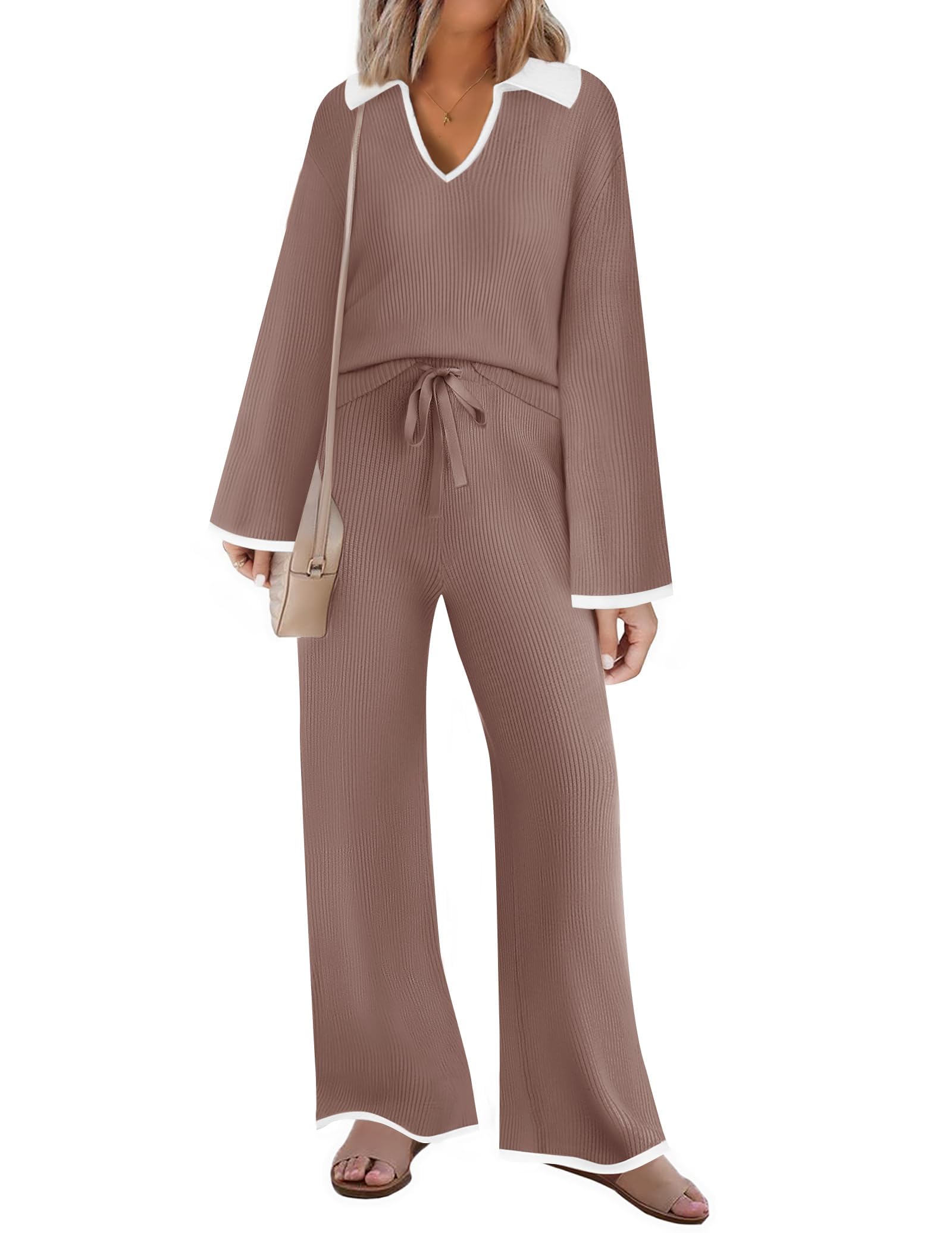 Luxuii Thin Sweater Oversized Knit Pullover Wide Leg Pants Outfits