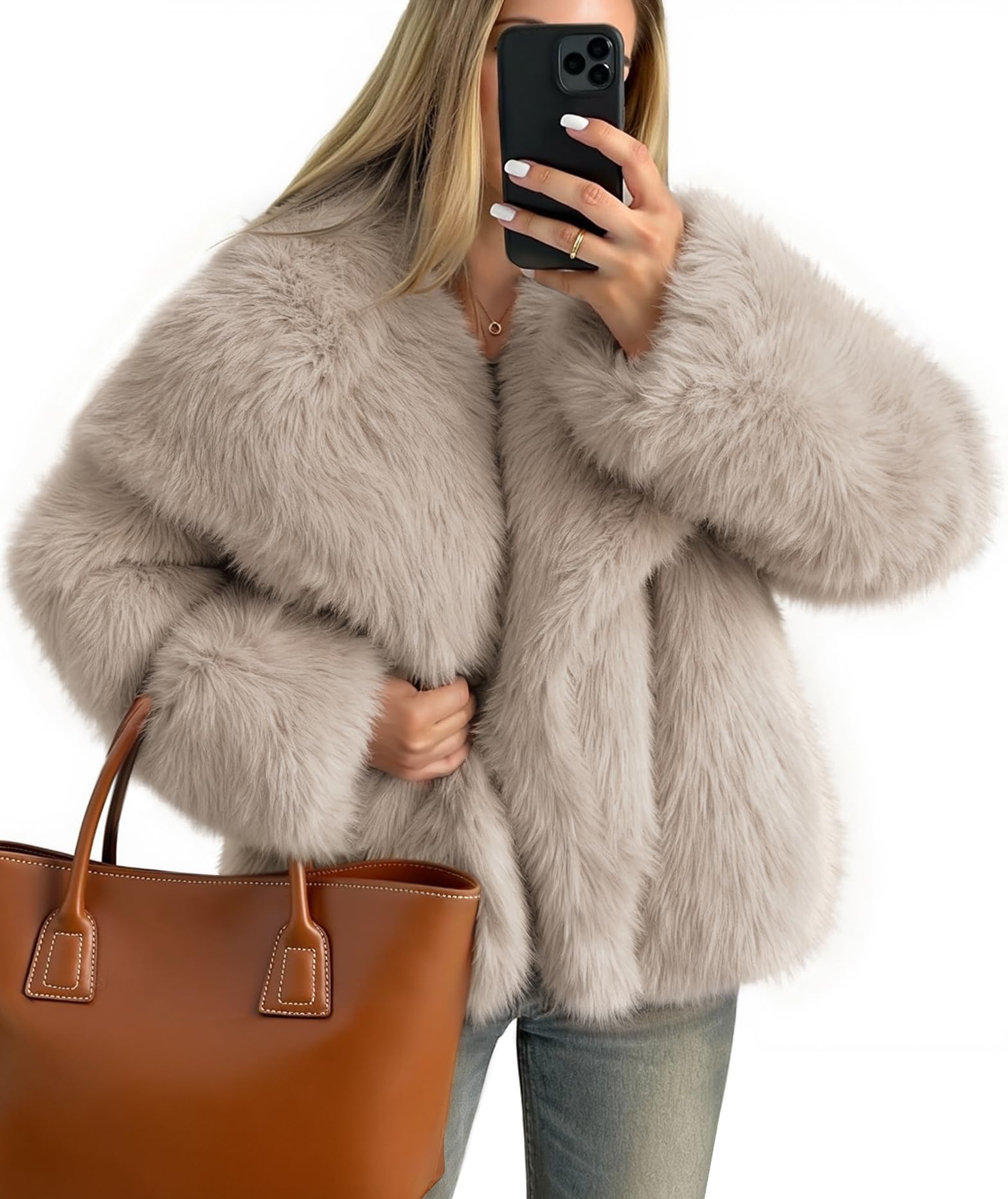 Luxuii Winter Faux Fur Coats Fluffy Jacket Lapel Shaggy Warm Outerwear