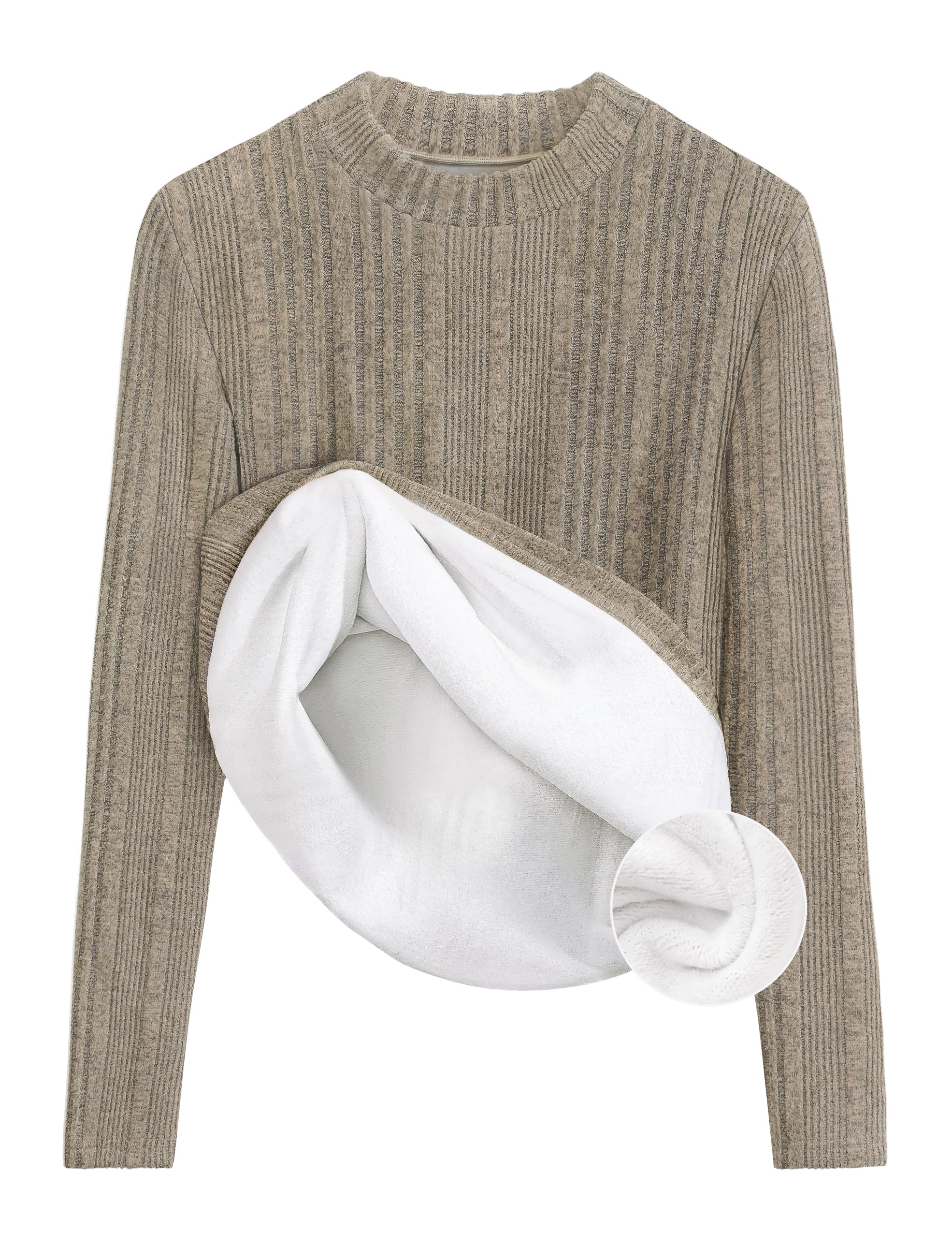 Luxuii Fleece Sherpa Lined Mock Neck Knit Thermal Basic Shirts