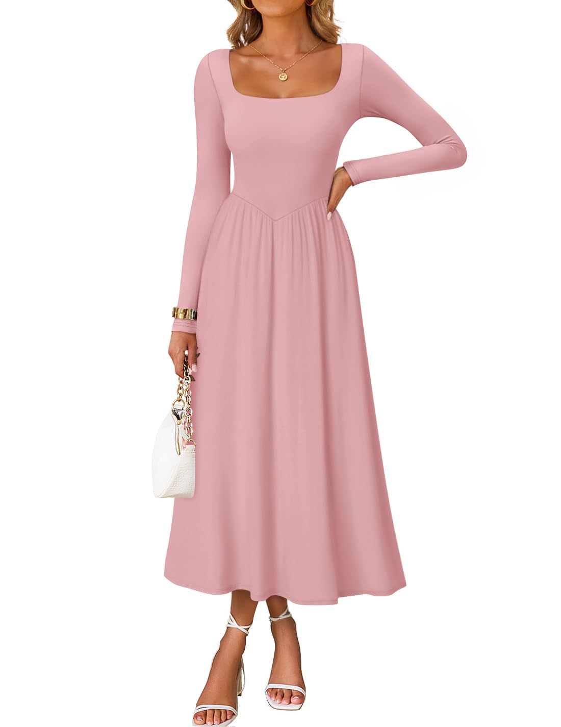 Luxuii Elegant Classy Square Neck Flowy Wedding Guest Dress