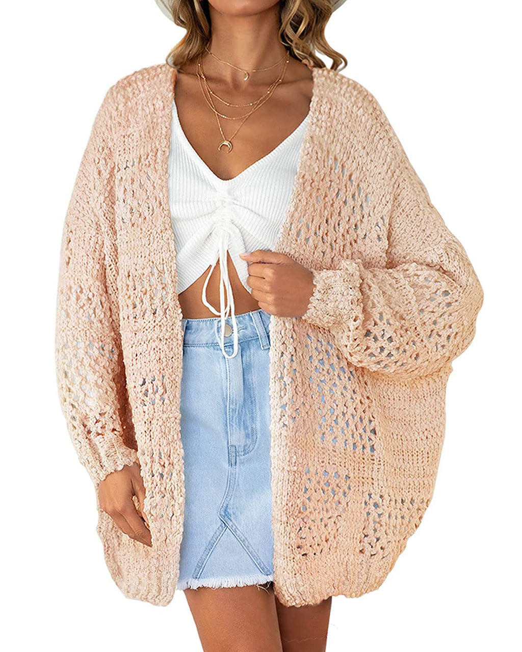 Luxuii Batwing Sleeve Crochet Hollow Cardigan