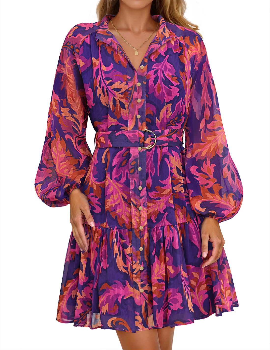 Luxuii Floral Button Chiffon A Line Party Short Dresses