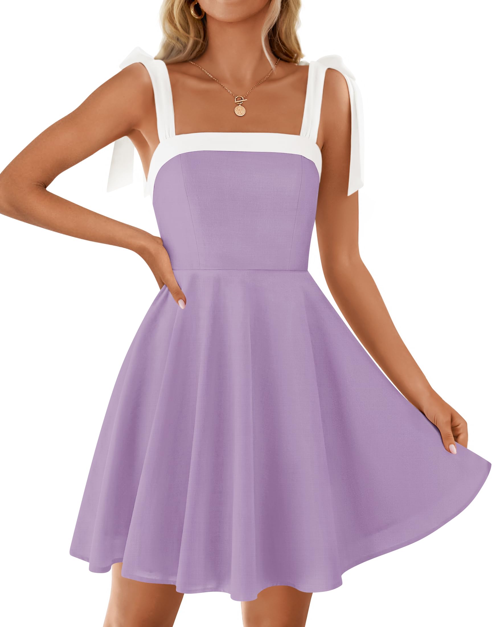 Luxuii Boho Square Neck Tie Shoulder Short Sundresses