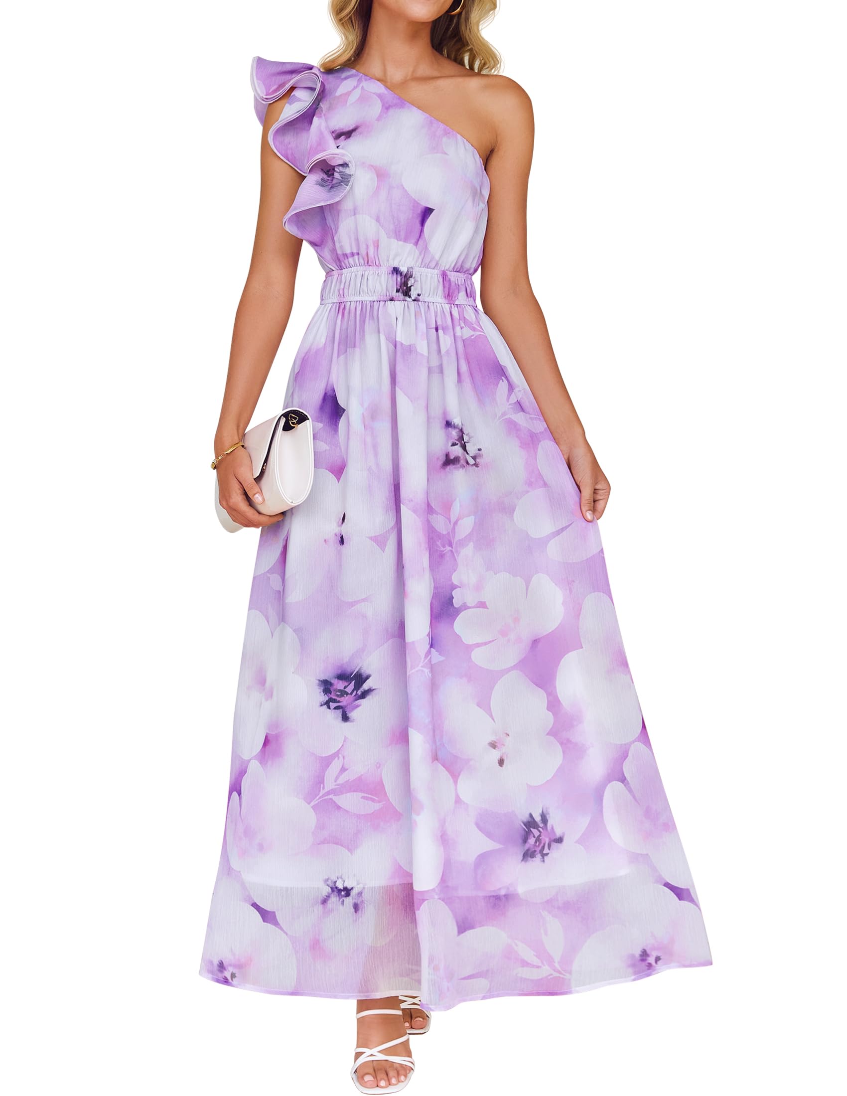 Luxuii Boho Floral Sleeveless Ruffle One Shoulder Elatsic Dresses