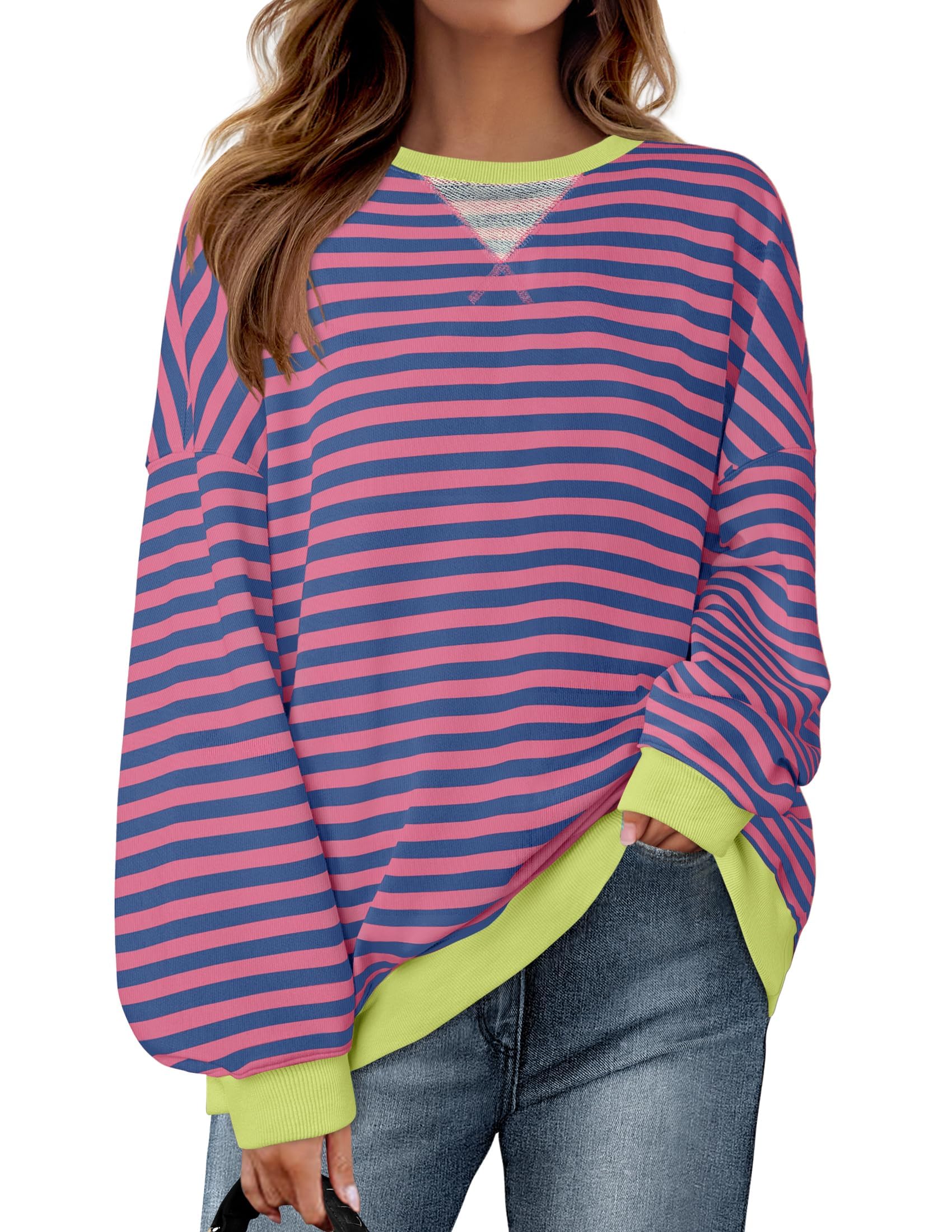 Luxuii Womens Casual Striped Pullover Long Sleeve Shirts Crewneck Sweatshirts