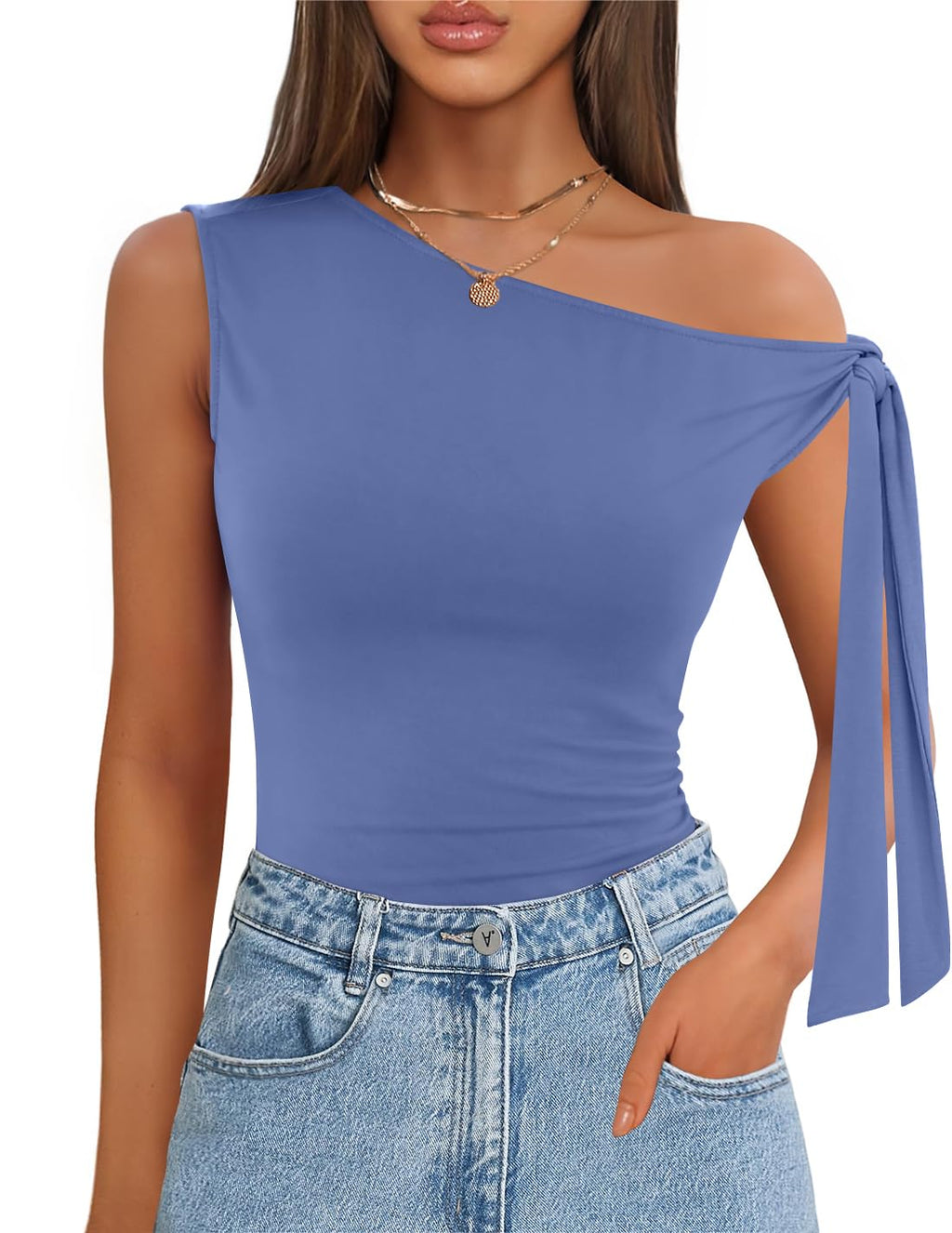 Luxuii Off Shoulder Sleeveless Knit Slim Fit Cute Tank Top