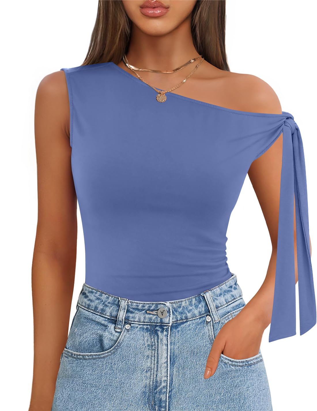 Luxuii Off Shoulder Sleeveless Knit Slim Fit Cute Tank Top