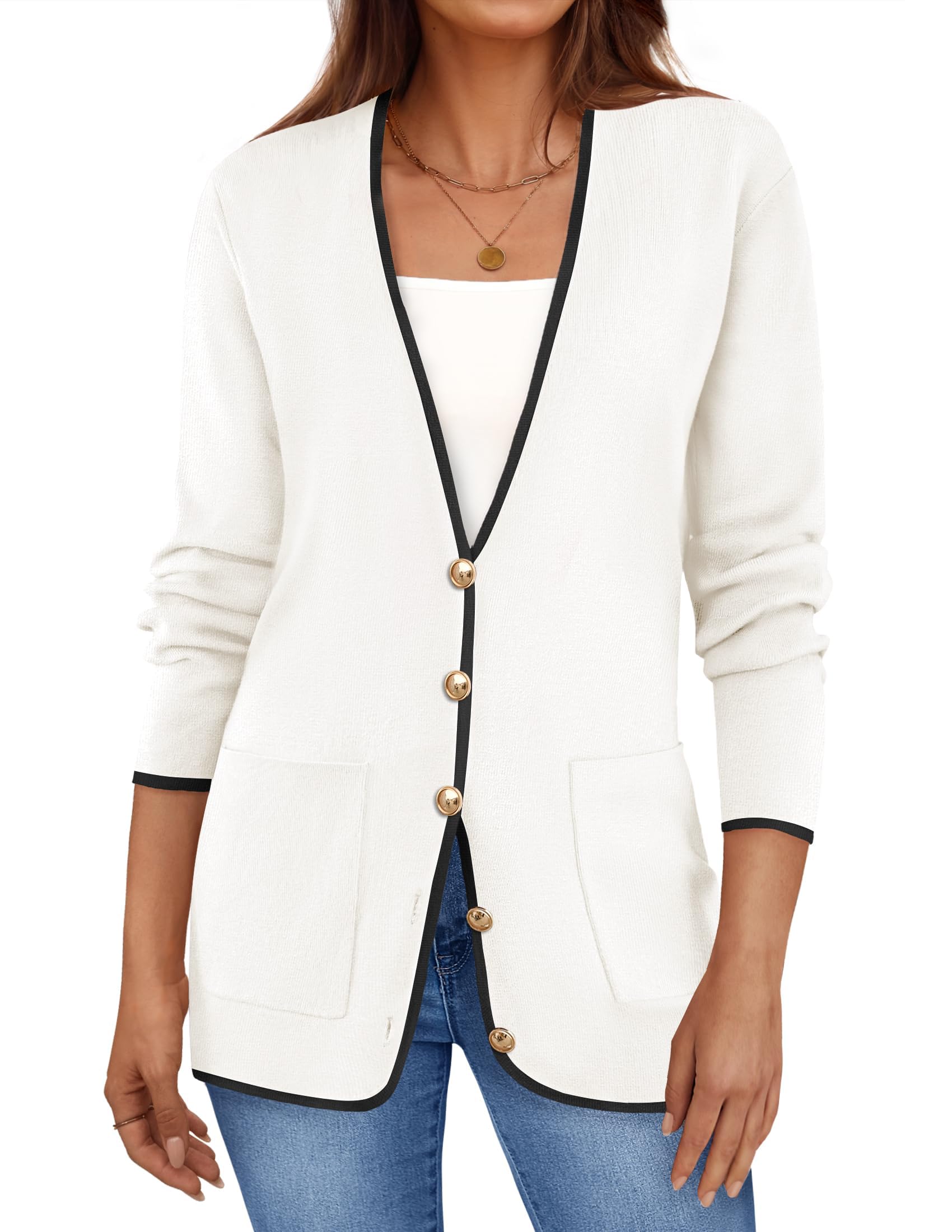 Luxuii Block Cardigan Sweaters Button Down Open Front Coatigan