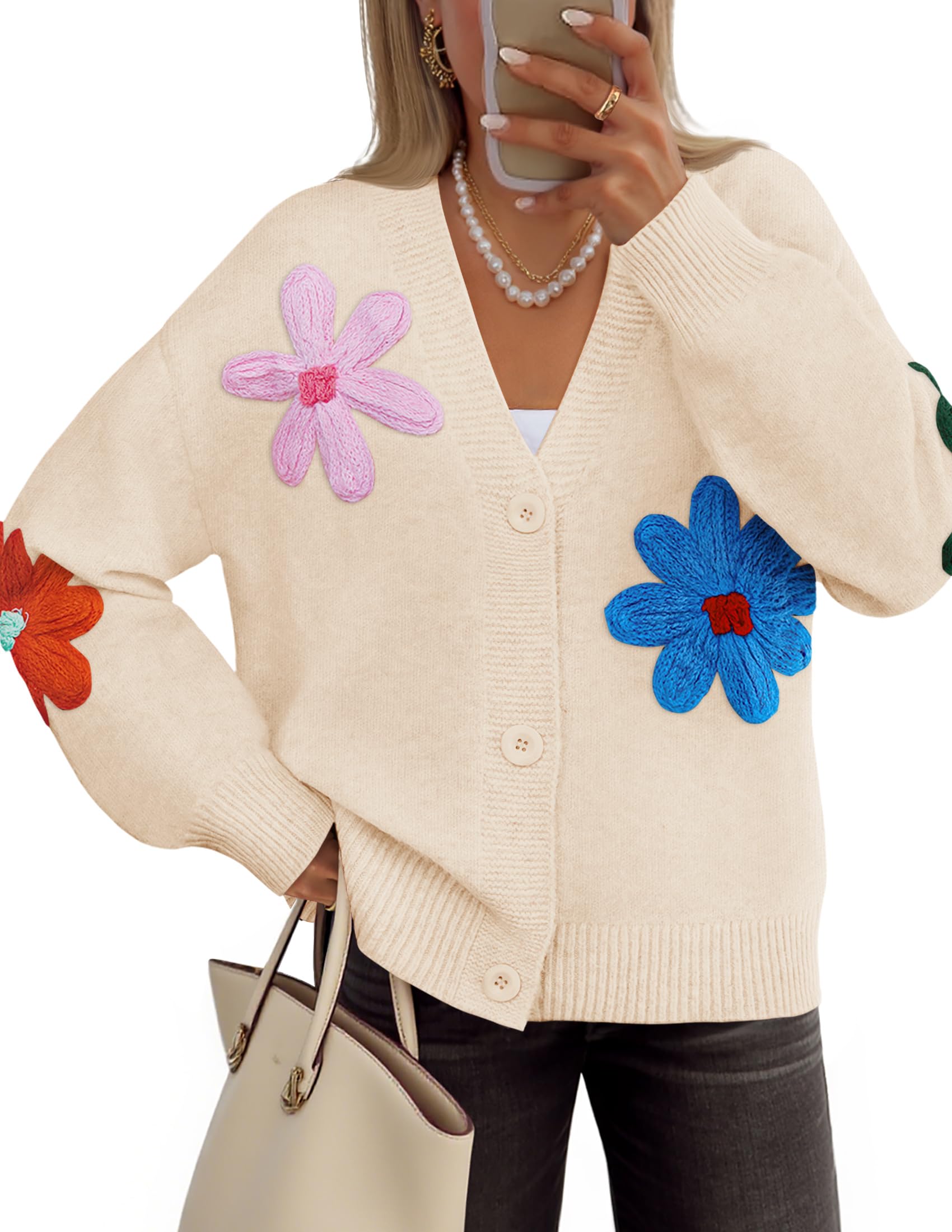 Luxuii Casual Open Front Button Down V Neck Knit Sweater