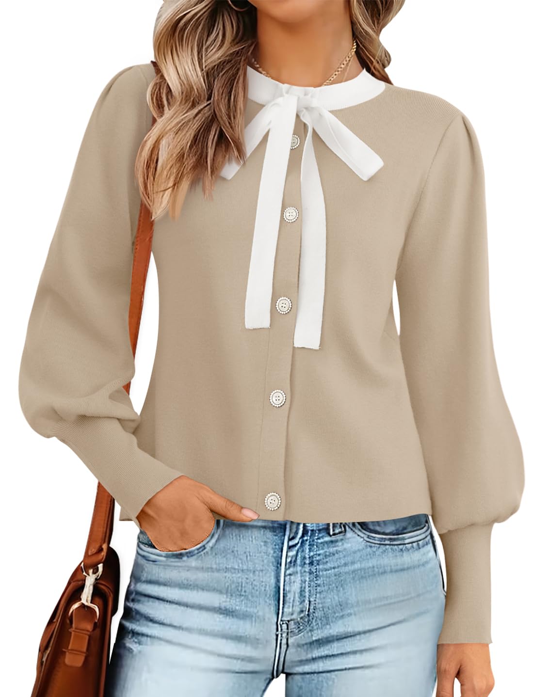 Luxuii Long Lantern Sleeve Button Down Comfy Knitted Coat