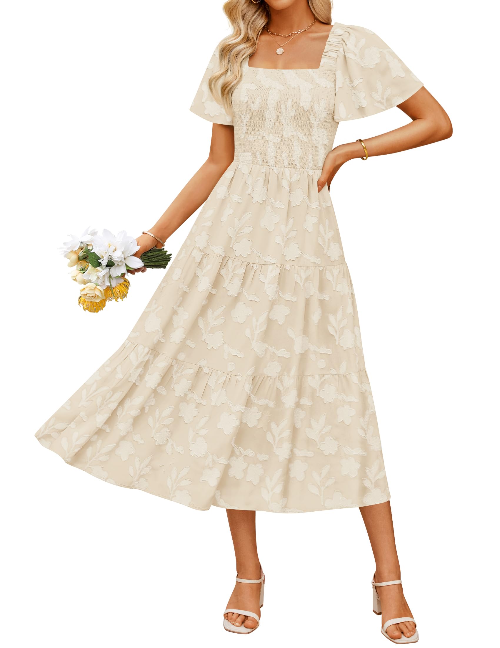 Luxuii Boho Floral Square Neck Flowy Beach Vacation Long Dress