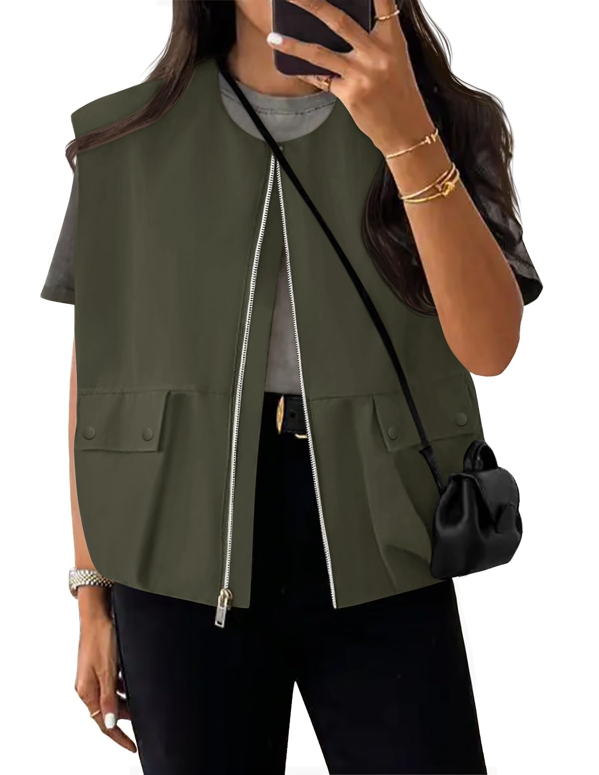 Luxuii Lightweight Cargo Vest Thin Sleeveless Zipper Up Jackets
