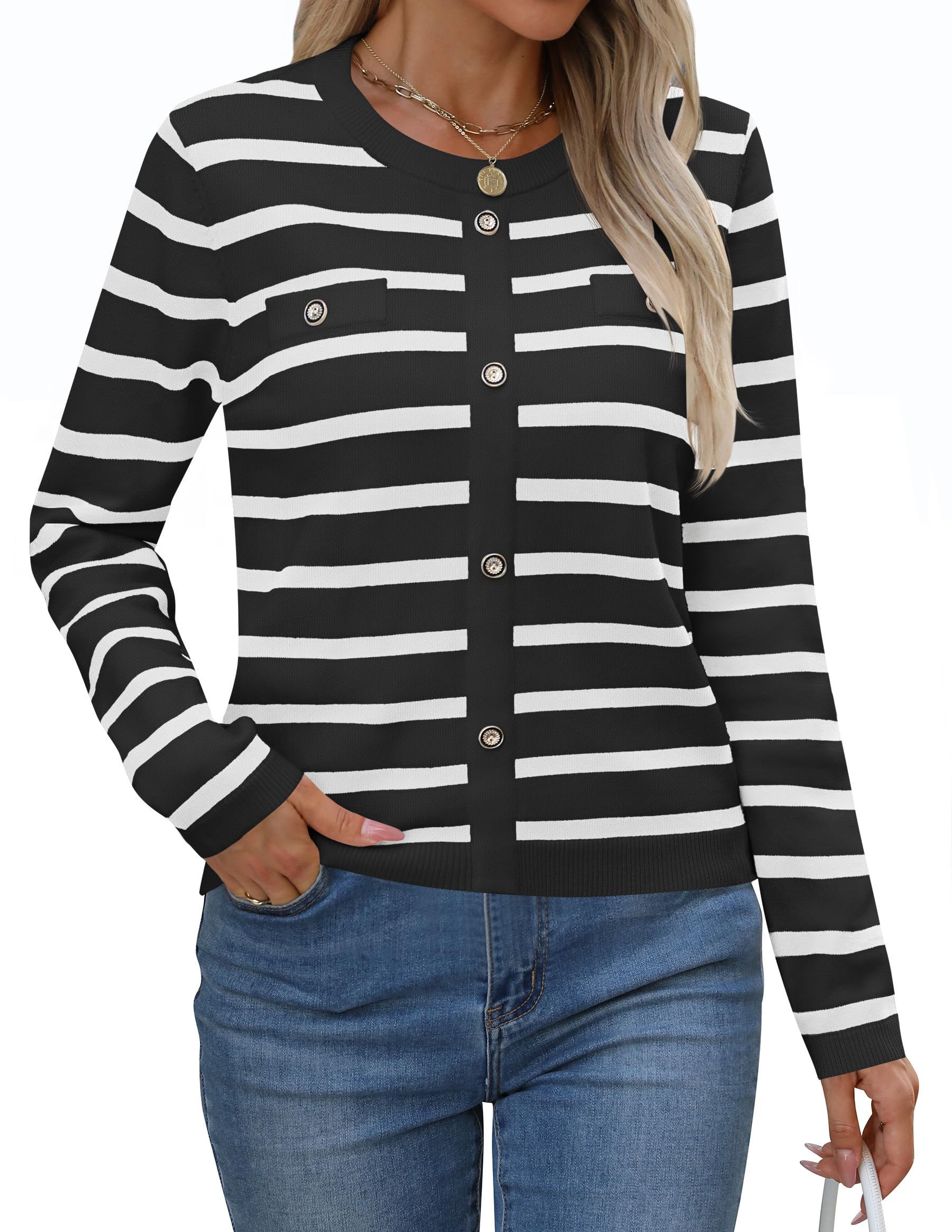Luxuii Striped Crewneck Ribbed Knit Shirts Pullover Tops