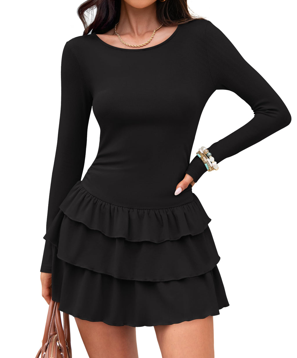 Luxuii Bodycon Ribbed Knit Casual Ruffle Tiered Flowy Dresses