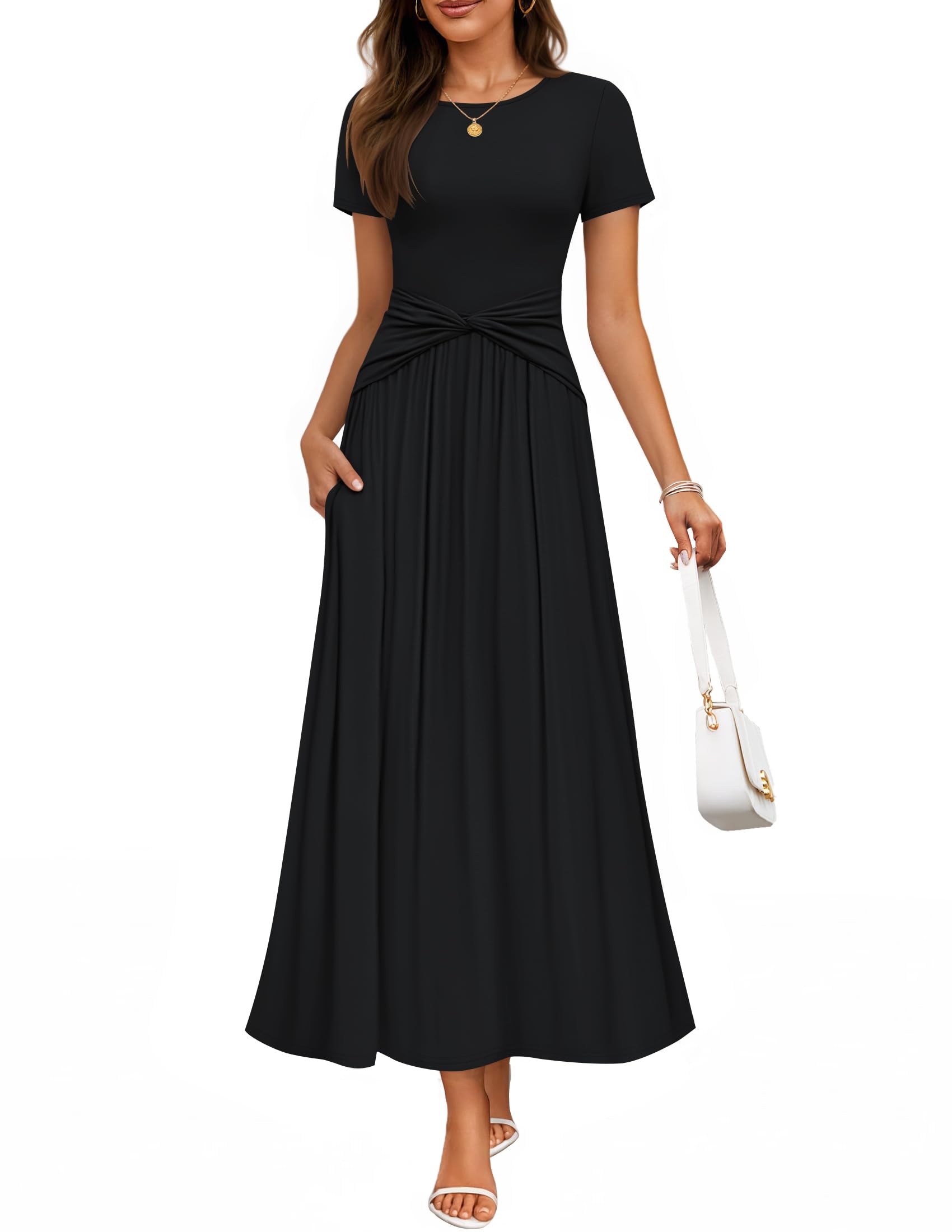 Luxuii Twist Front Wedding Guest Cocktail Flowy A Line Long Dress