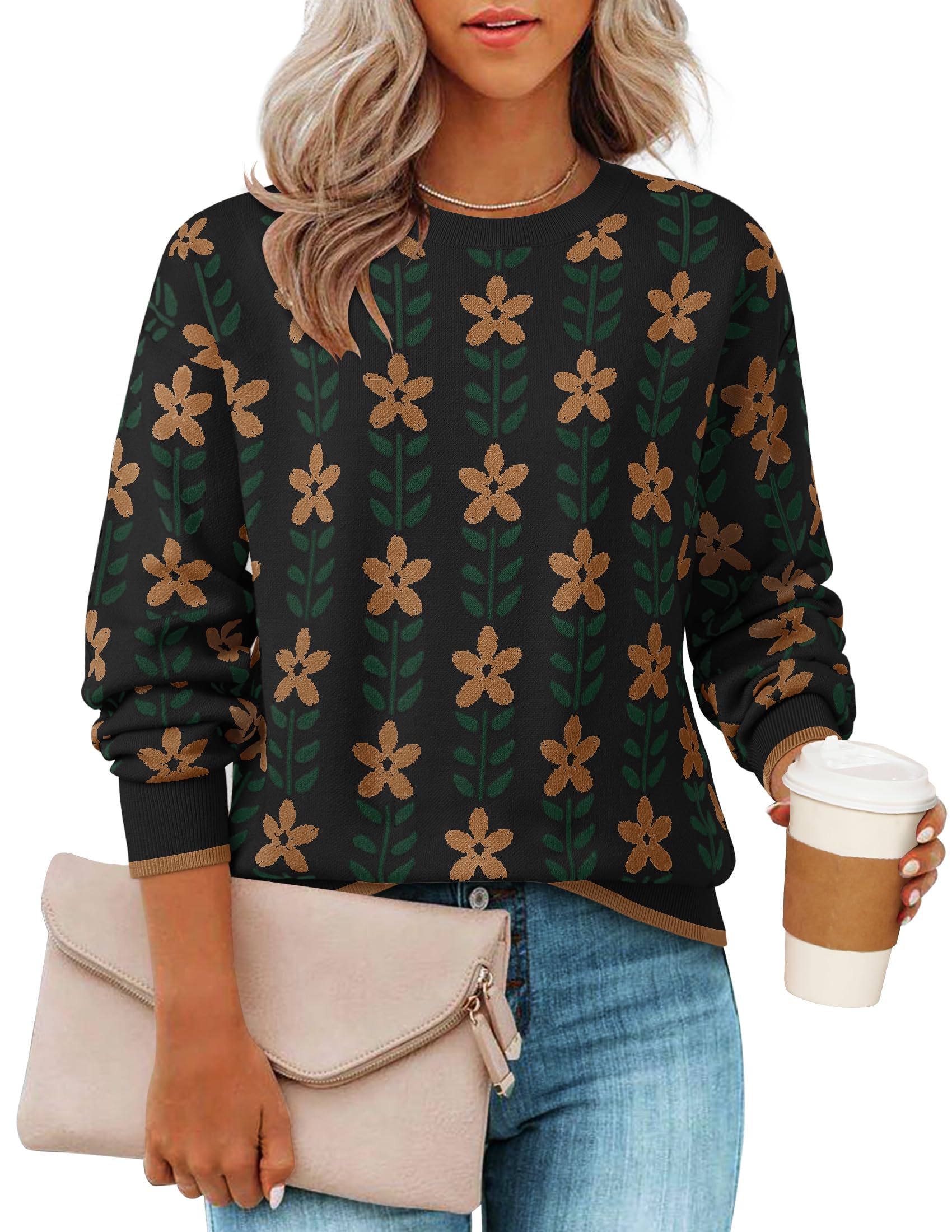 Luxuii Crewneck Printed Cute Oversized Knitted Pullover Tops