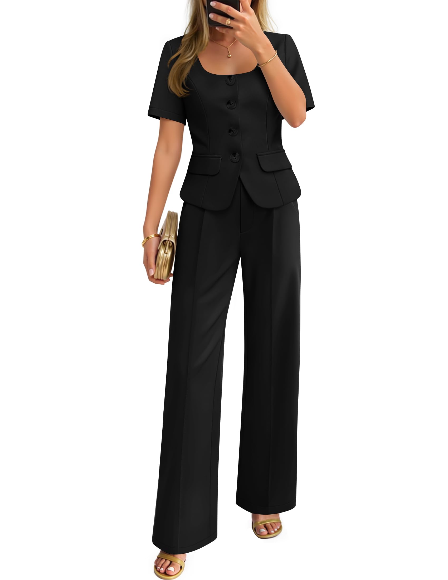 Luxuii Two Pieces Blazer Wide Leg Pants Business Casual Outfits Sets