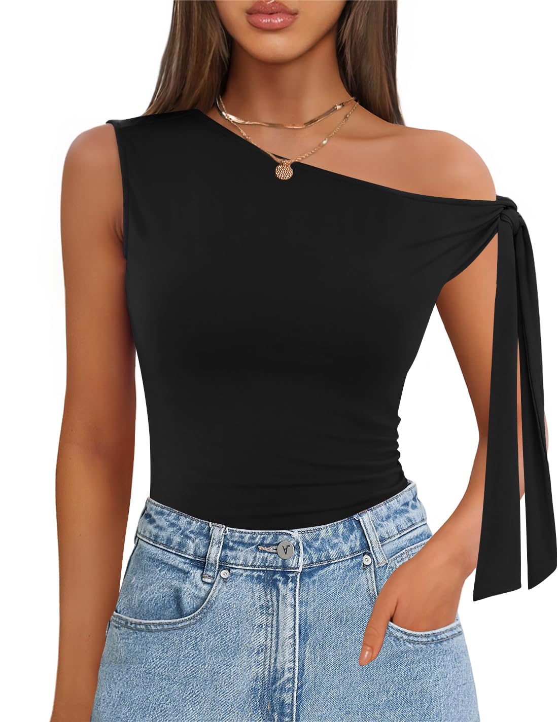 Luxuii Off Shoulder Sleeveless Knit Slim Fit Cute Tank Top