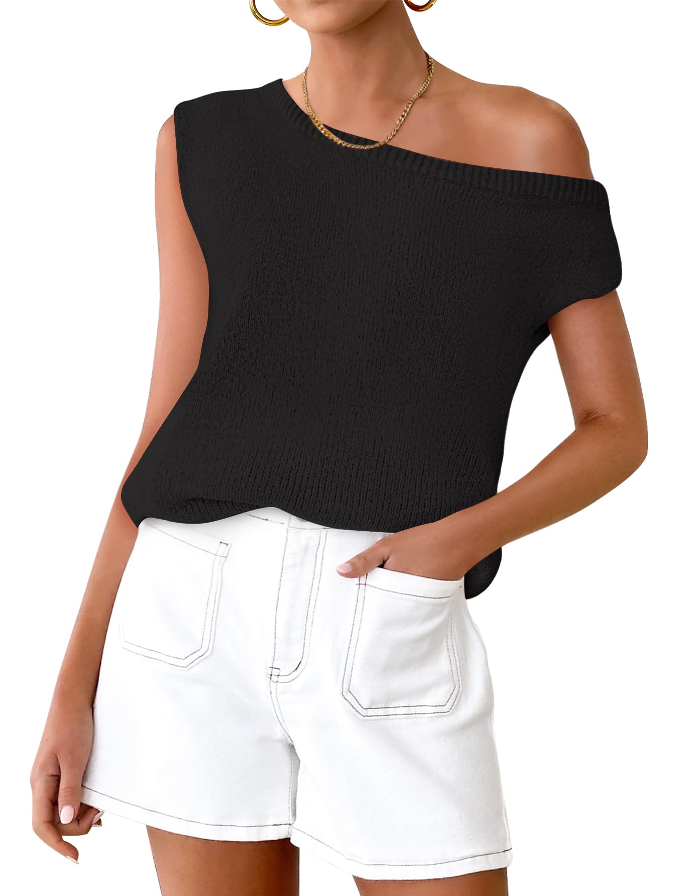 Luxuii Off The Shoulder Knit Short Sleeve Oversized Shirt