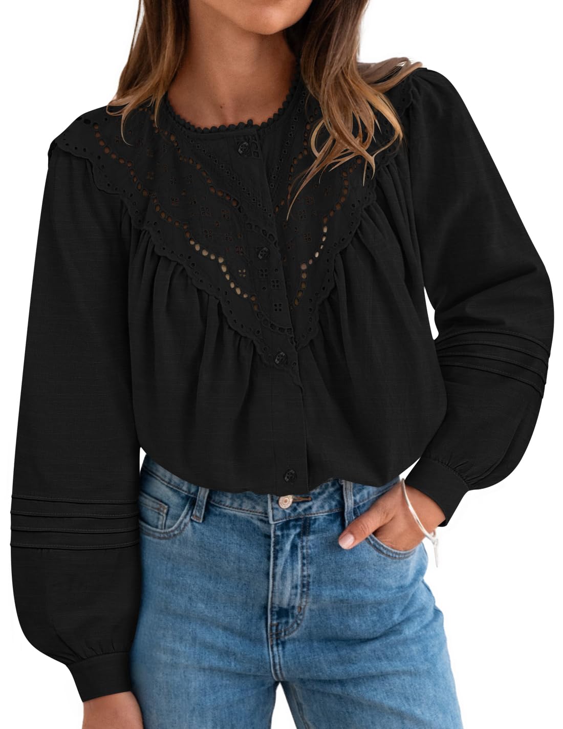 Luxuii Babydoll Lace Crochet Button Down Boho Victorian Shirts