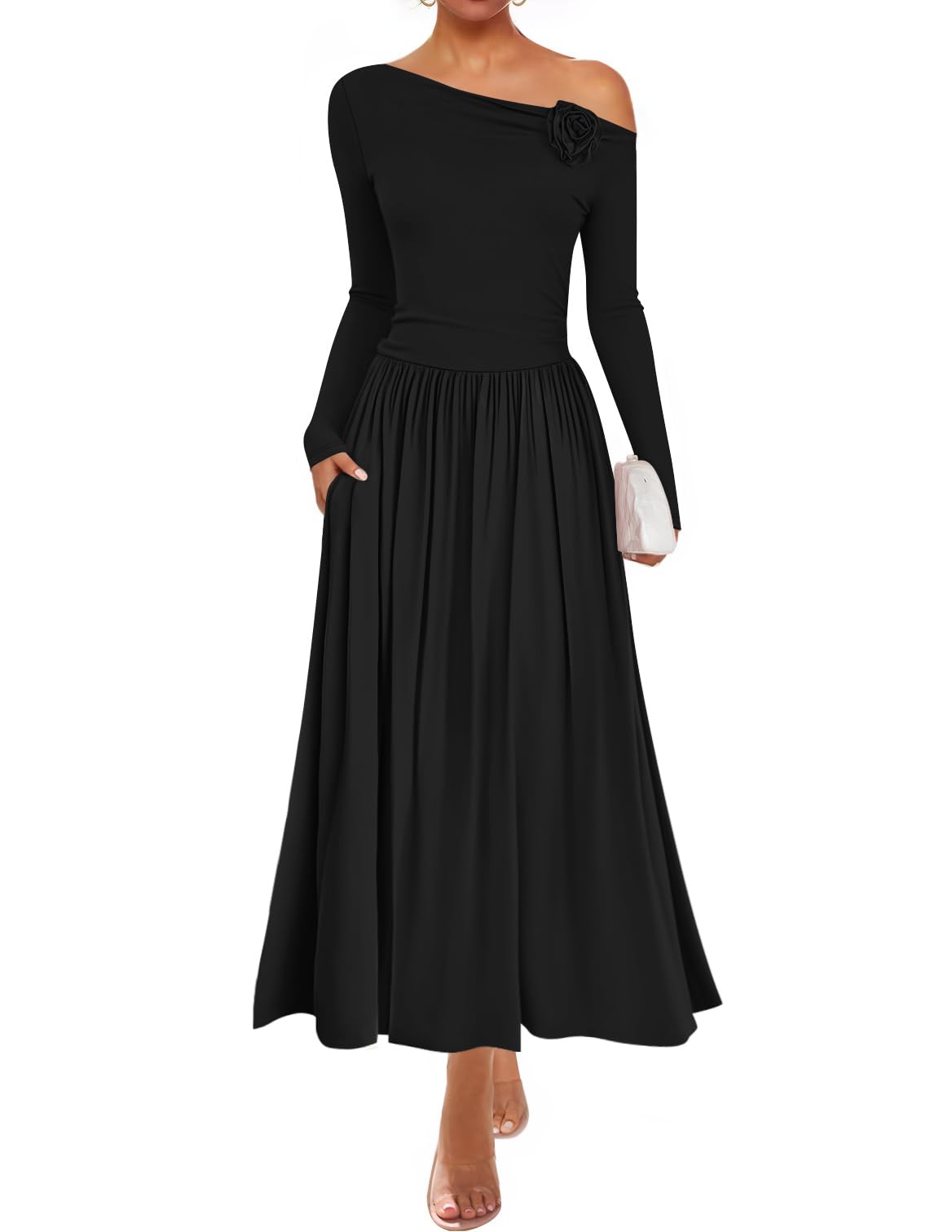 Luxuii Off Shoulder Pleated Elegant Formal Wedding Guest Dresses